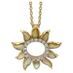 Na Hoku Sun Yellow Mother of Pearl and Diamond Necklace 14k Yellow Gold