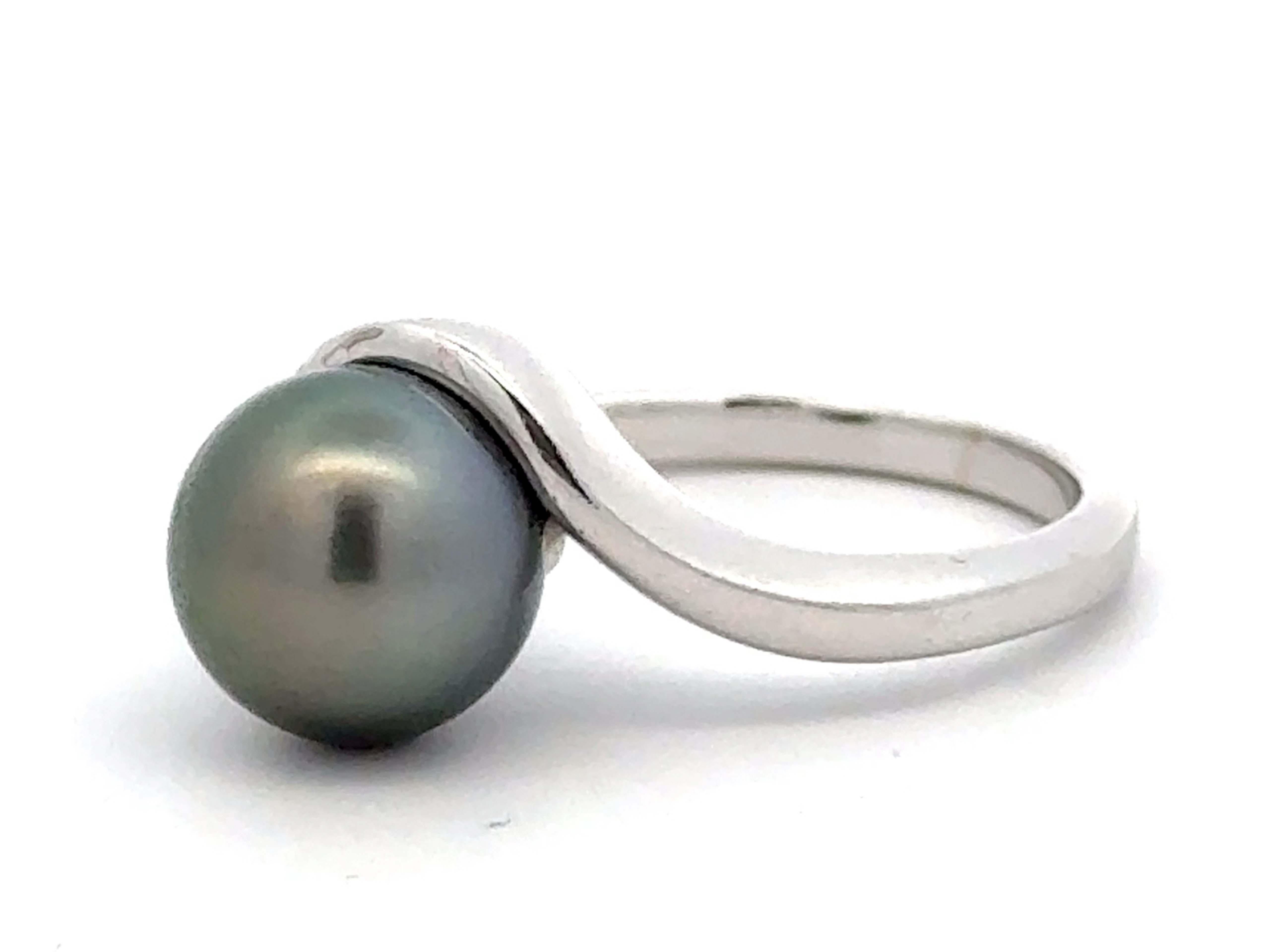 Brilliant Cut Na Hoku Tahitian Pearl Diamond Ring 14K White Gold For Sale