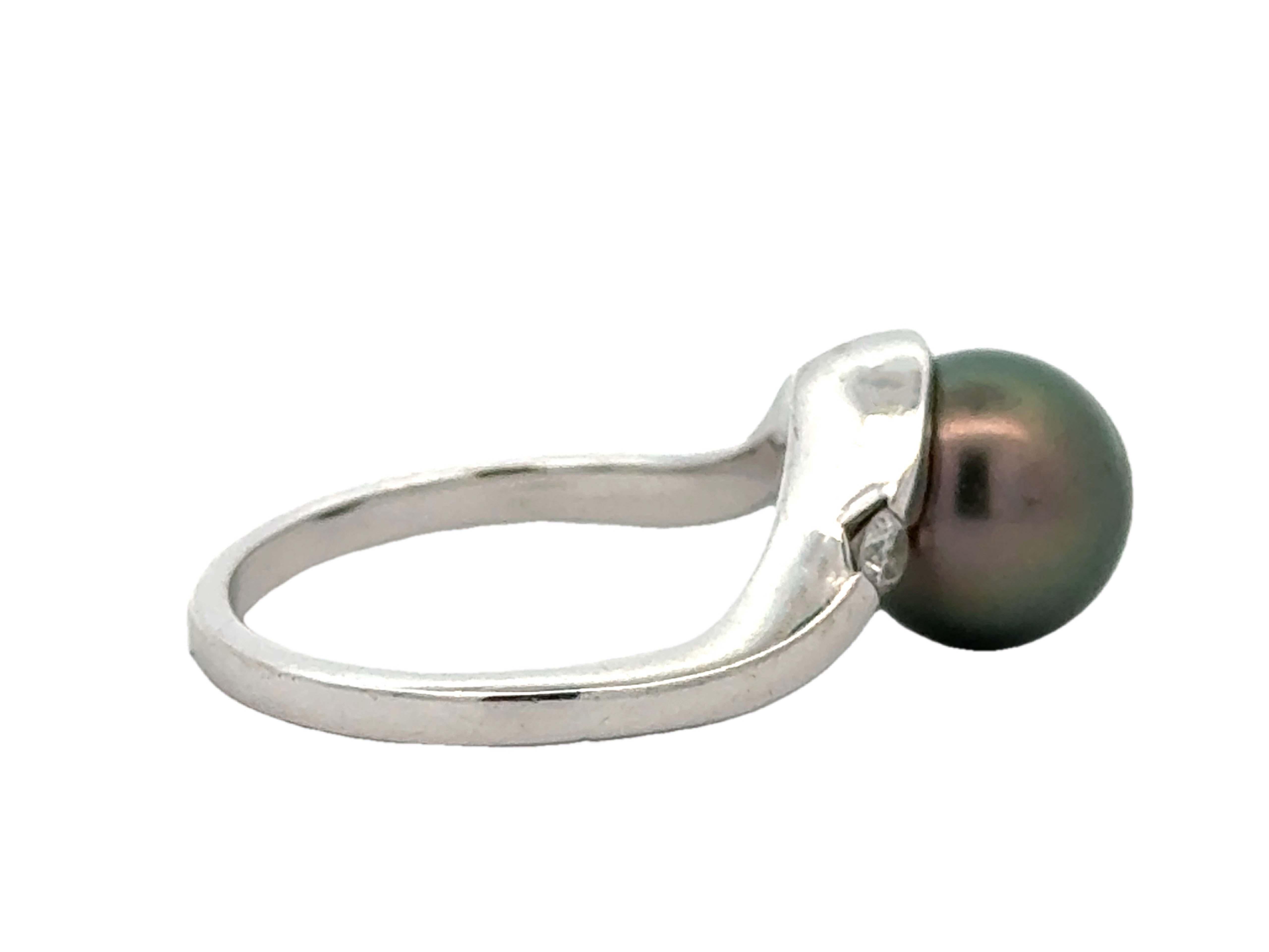 Na Hoku Tahitian Pearl Diamond Ring 14K White Gold In Excellent Condition For Sale In Honolulu, HI