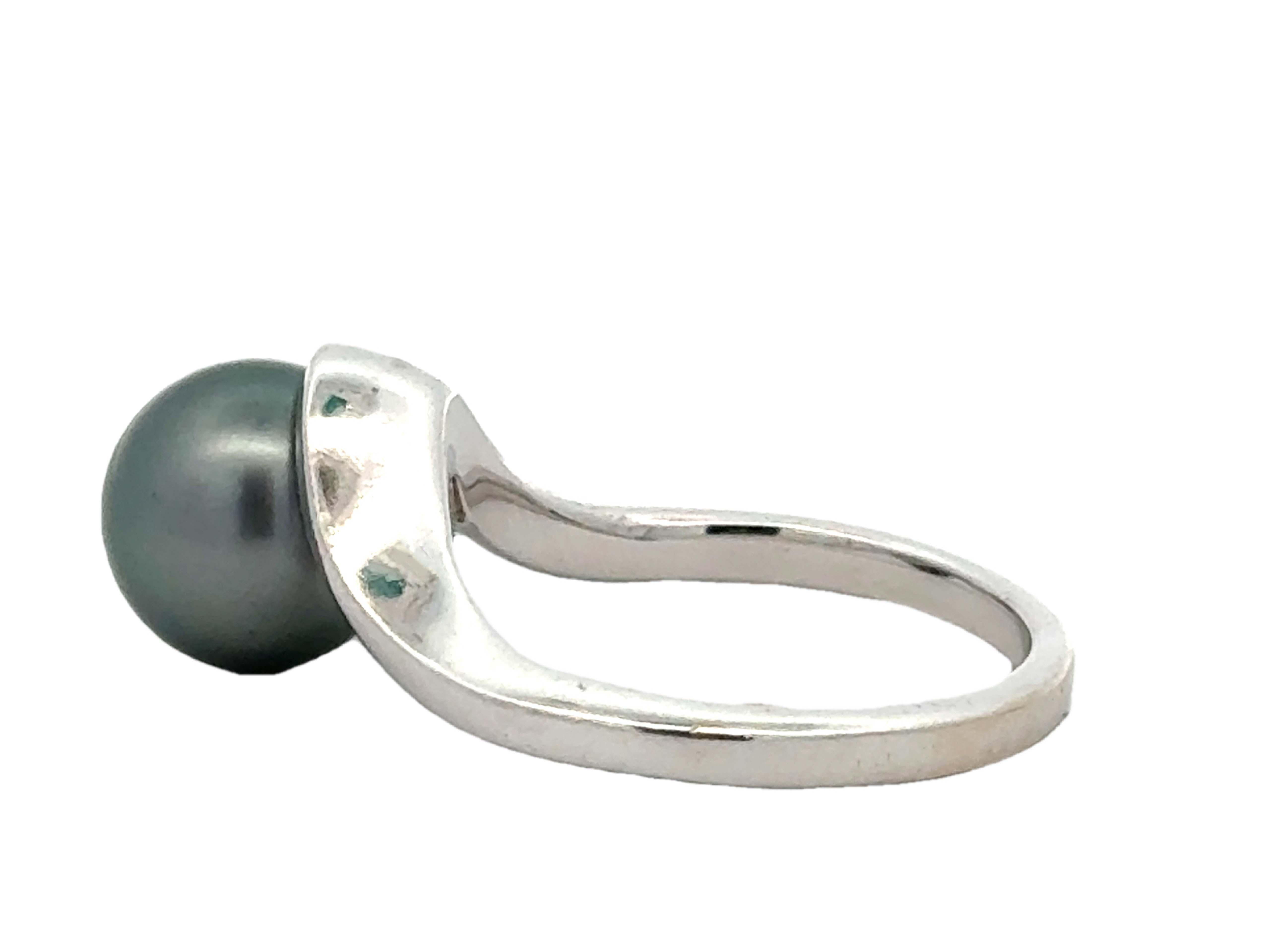 Women's Na Hoku Tahitian Pearl Diamond Ring 14K White Gold For Sale