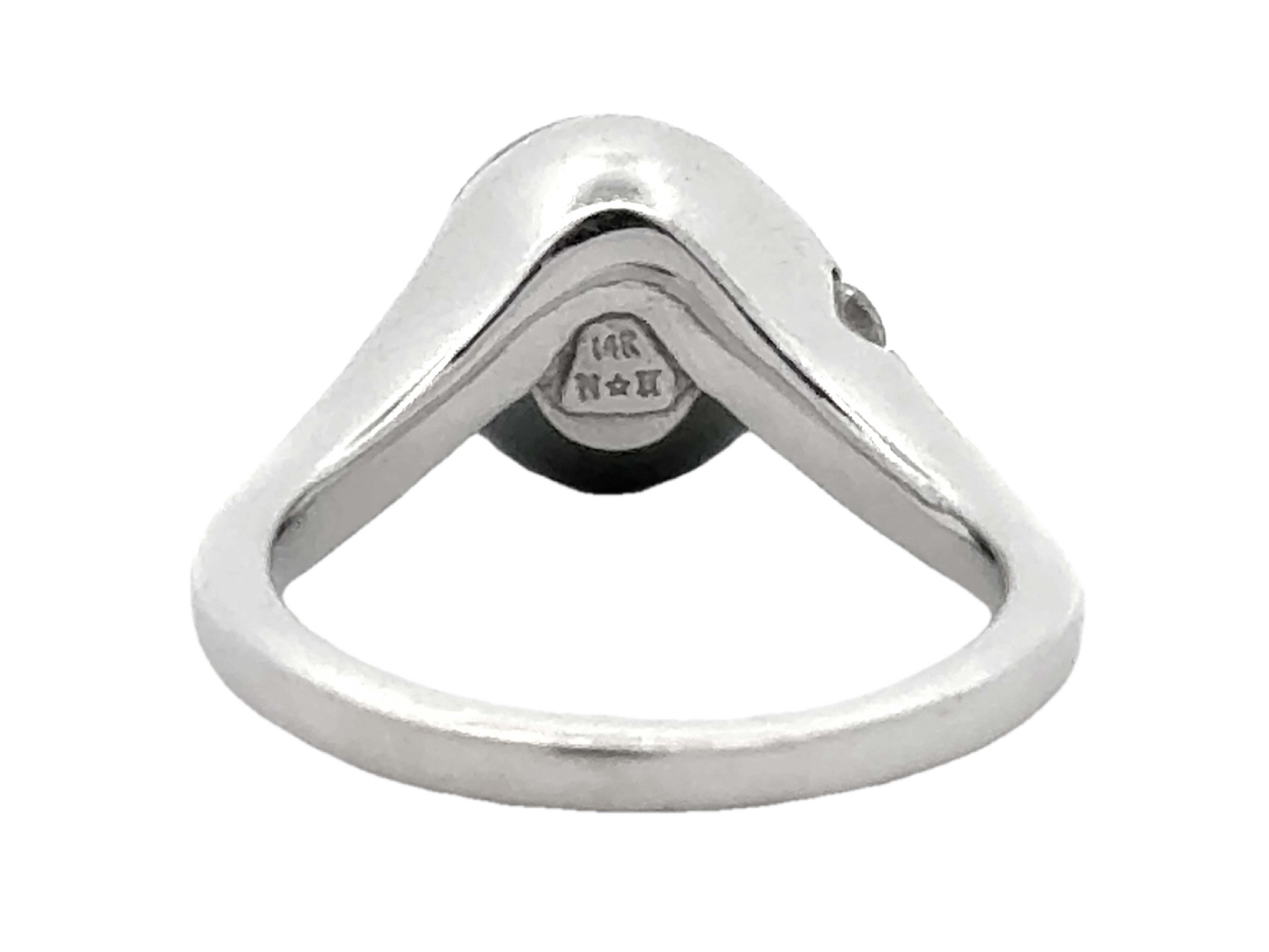 Na Hoku Tahitian Pearl Diamond Ring 14K White Gold For Sale 1
