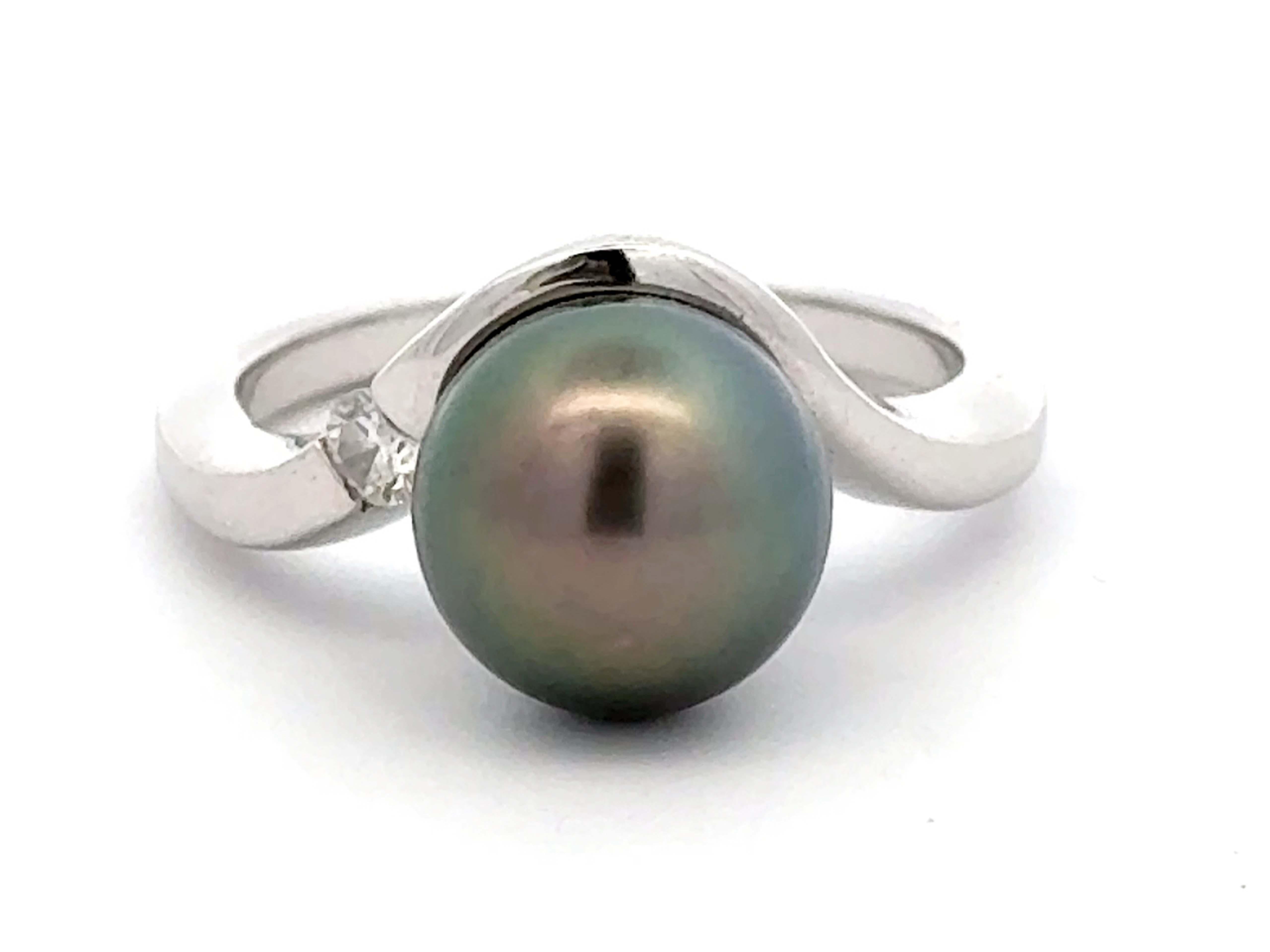 Na Hoku Tahitian Pearl Diamond Ring 14K White Gold For Sale 2