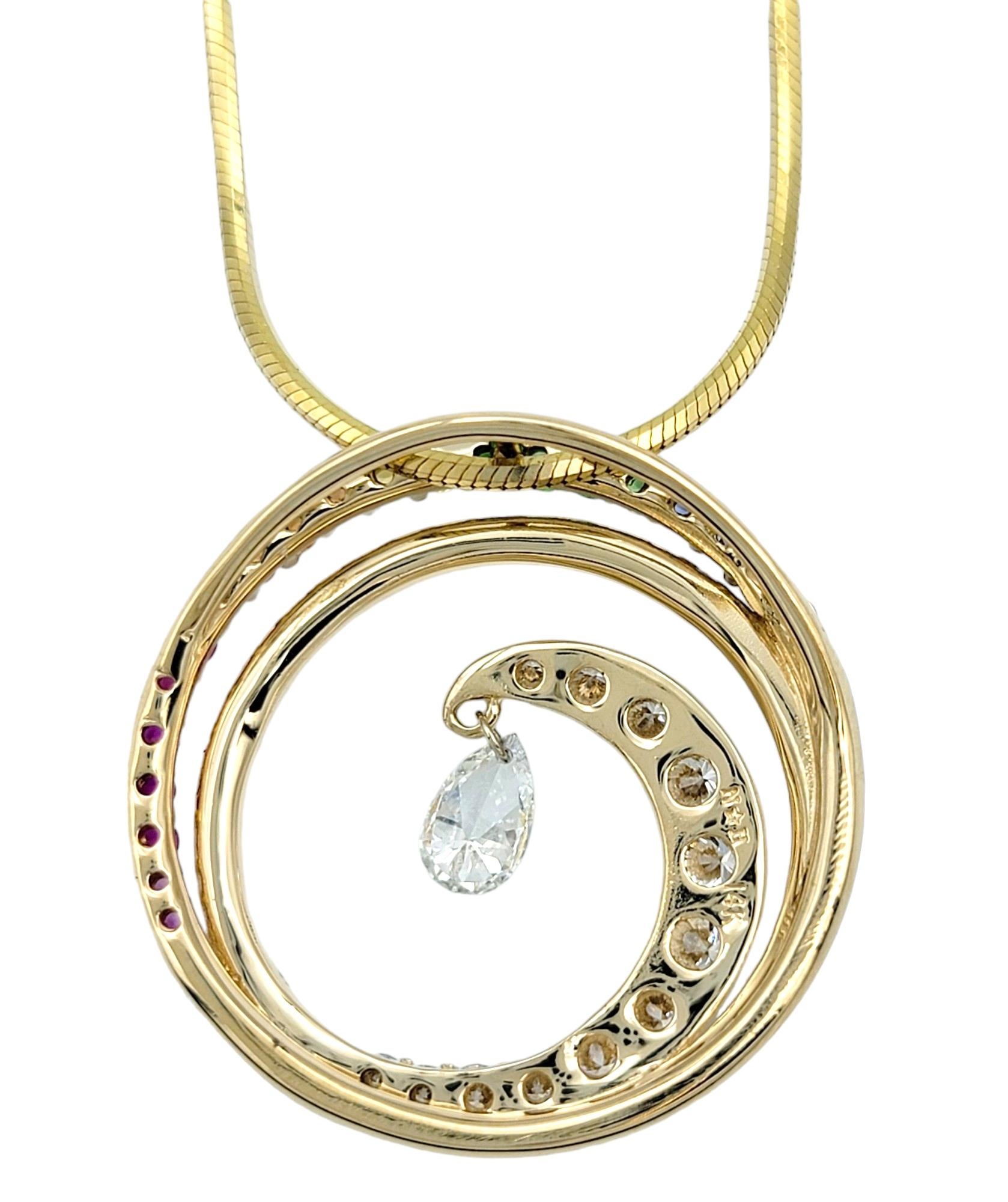 Contemporary Na Hoku Wave Collection Rainbow Sapphire and Diamond Necklace in 14 Karat Gold