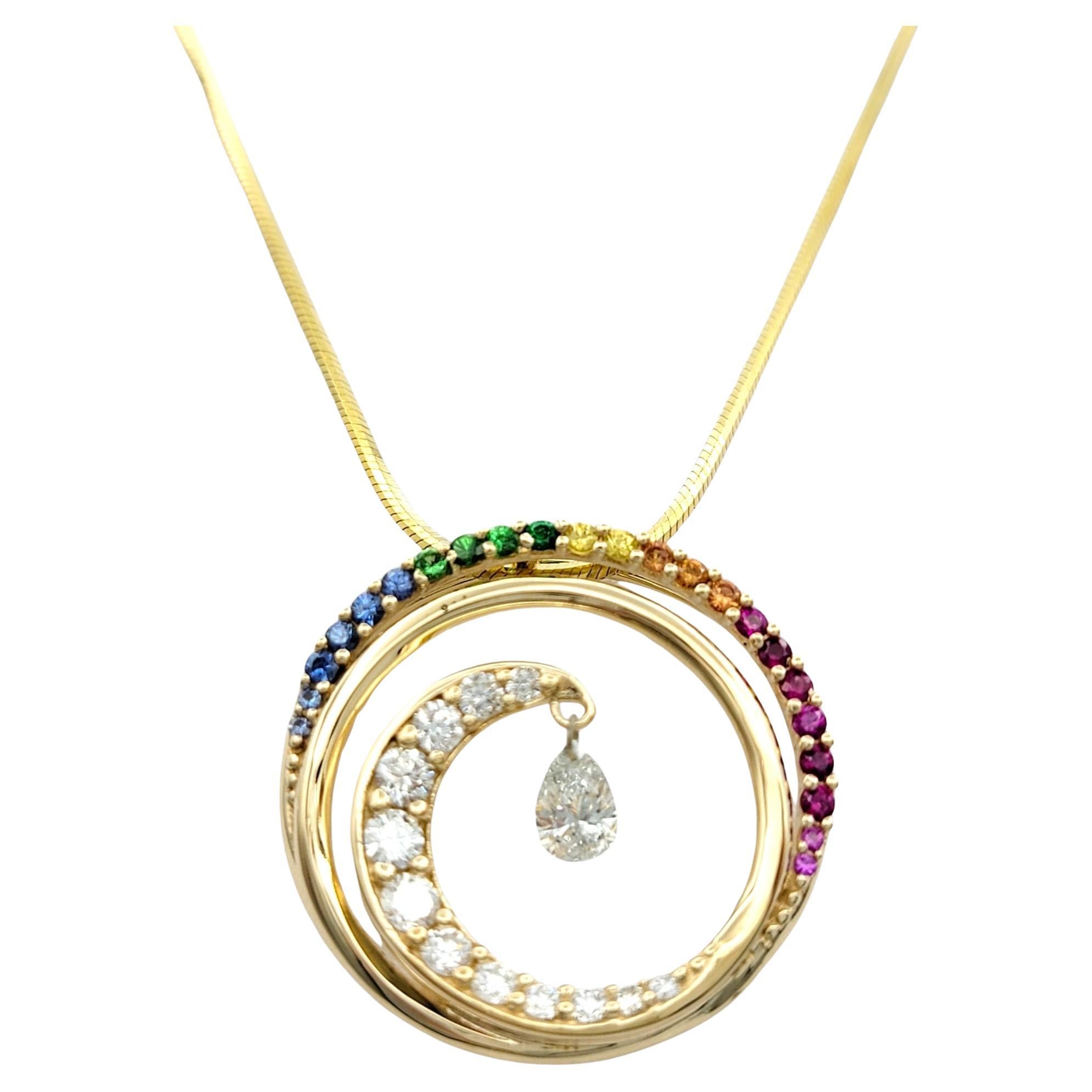 Na Hoku Wave Collection Rainbow Sapphire and Diamond Necklace in 14 Karat Gold