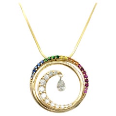Na Hoku Wave Collection Halskette aus 14 Karat Gold mit Regenbogen-Saphir und Diamant