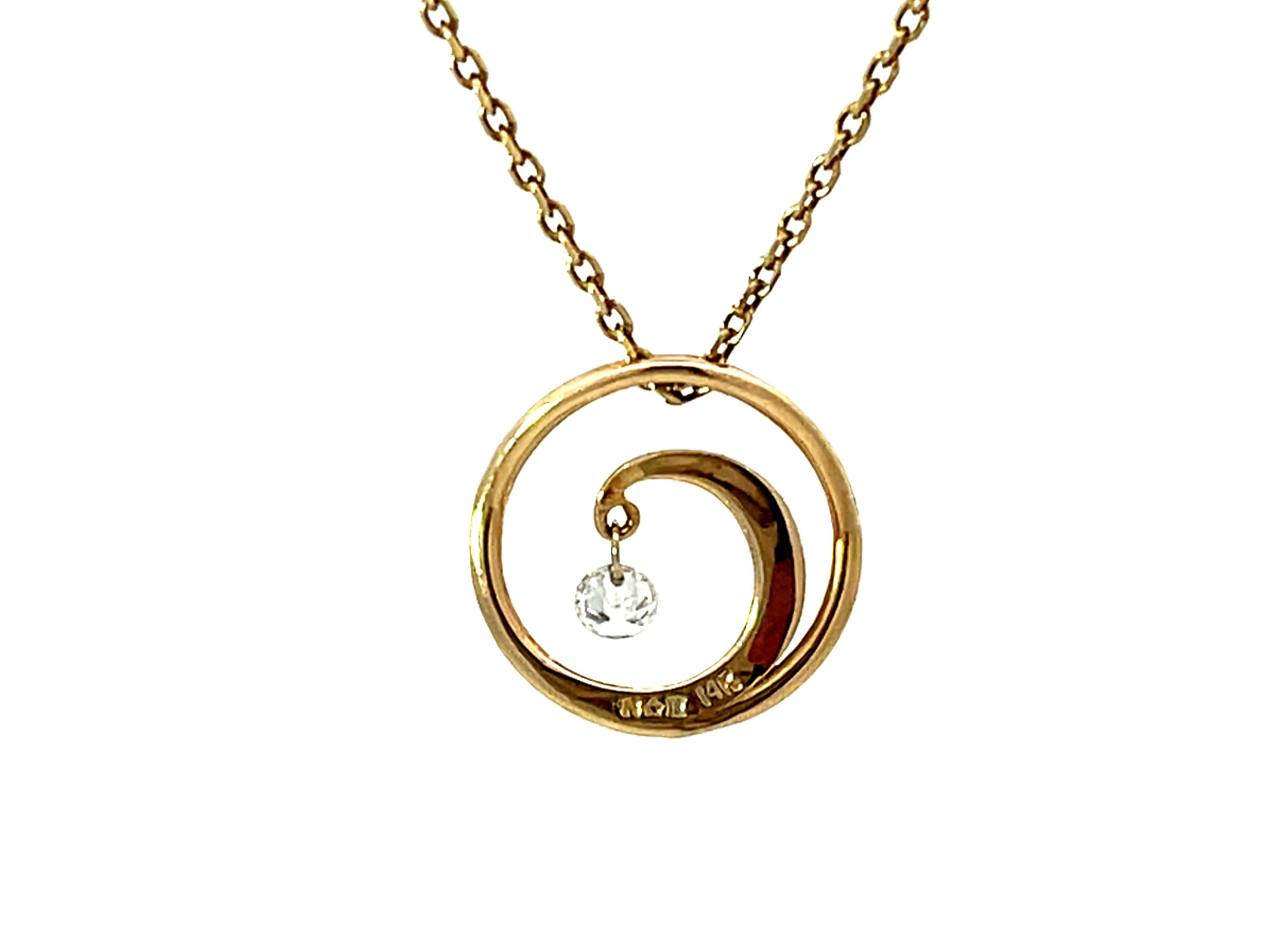 Brilliant Cut Na Hoku Wave Shimmer Diamond Necklace 14K Gold