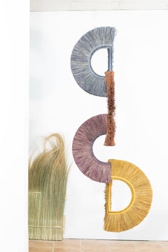 Dance Kinetic Sculpture - in natural fiber, blue, brown, yellow, purple