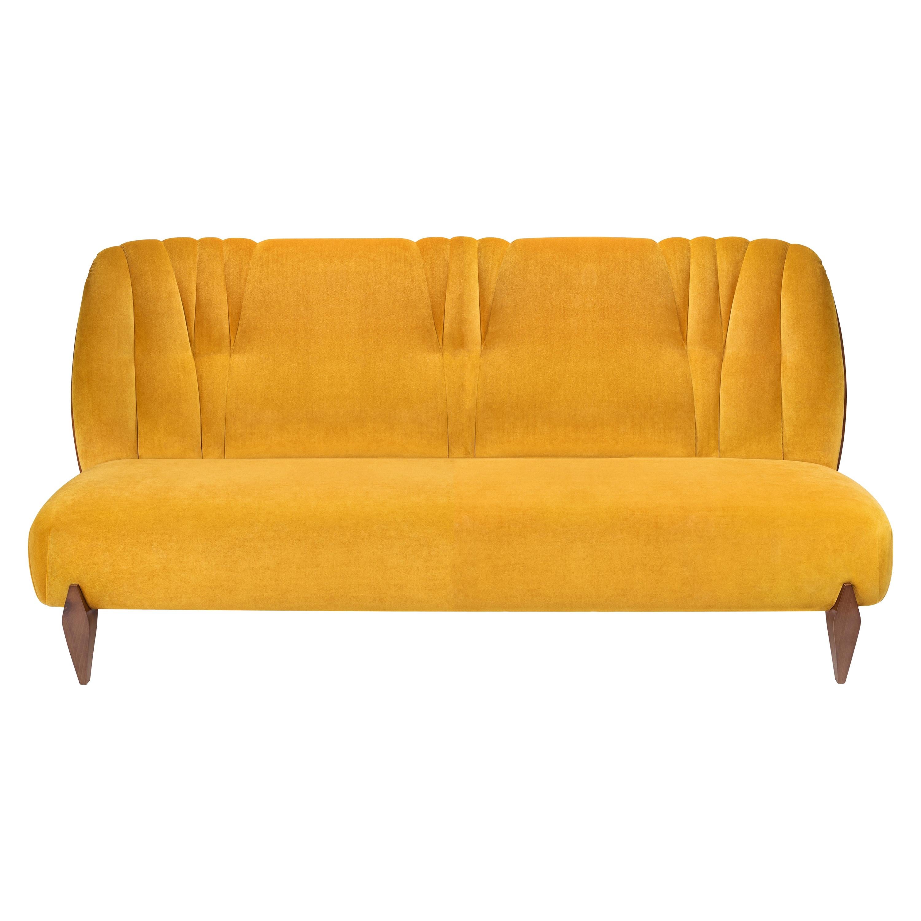 Na Pali Three-Seat Sofa, Velvet & Walnut, InsidherLand by Joana Santos Barbosa For Sale