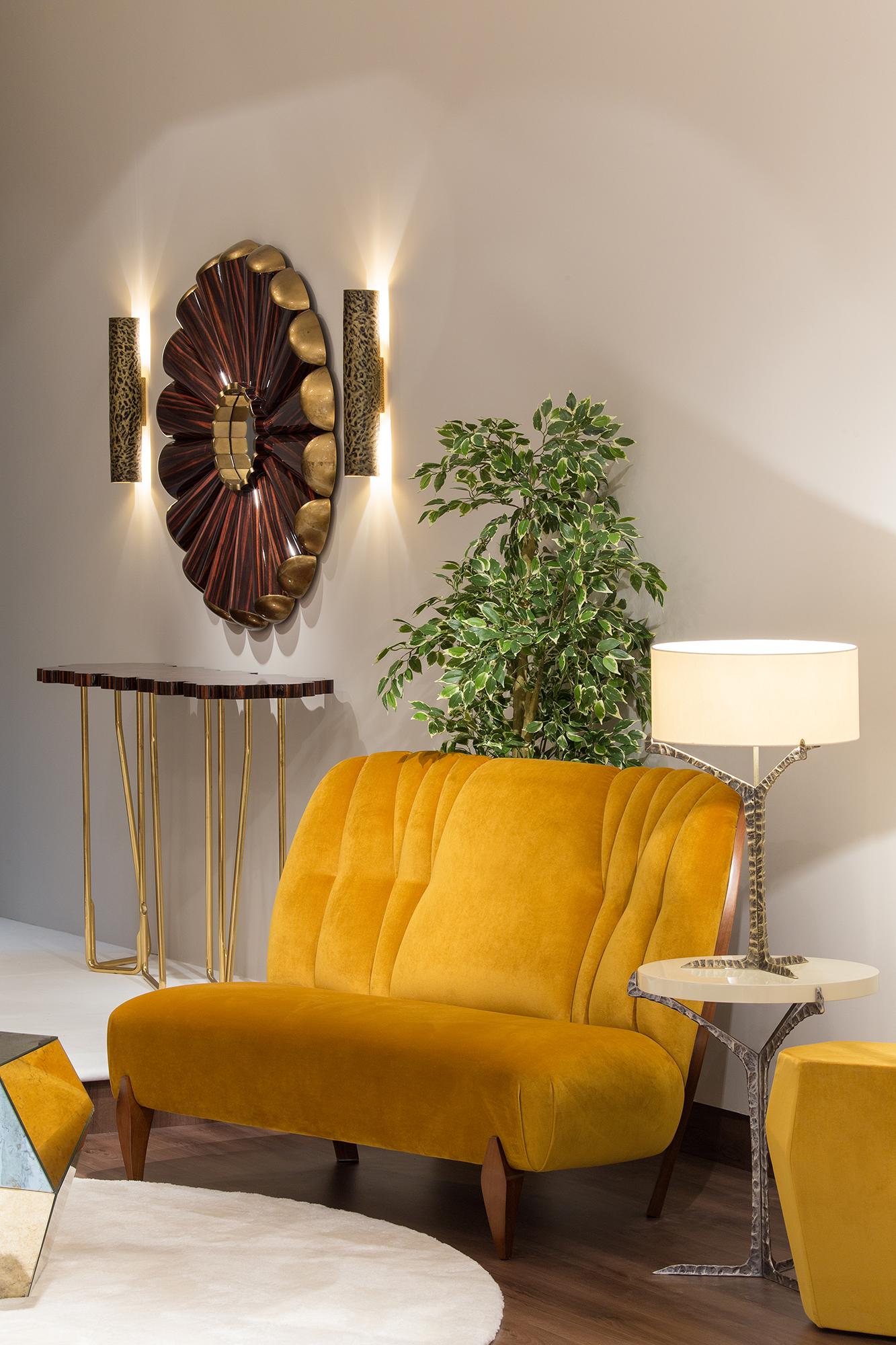 Portuguese Na Pali Two-Seat Sofa, Velvet & Walnut, InsidherLand by Joana Santos Barbosa For Sale