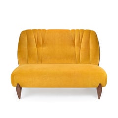 Art Nouveau style mustard velvet walnut Na Pali 2 seat sofa by InsidherLand
