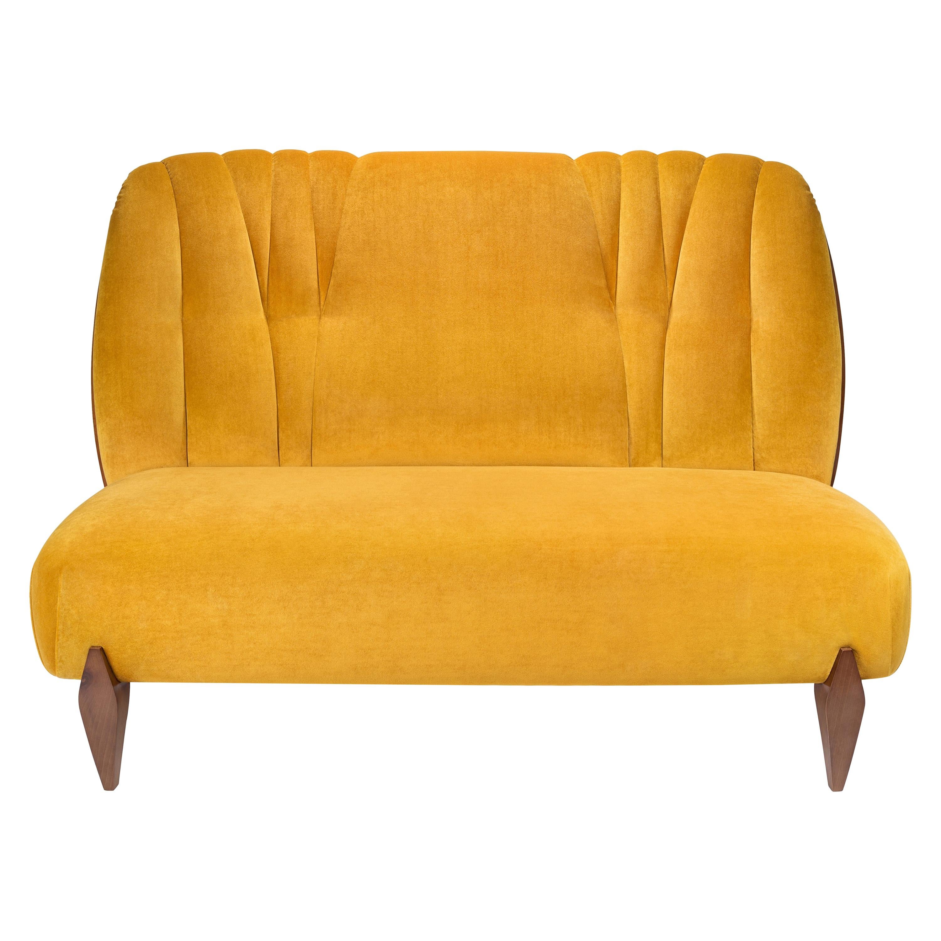 Na Pali Two-Seat Sofa, Velvet and Walnut, InsidherLand by Joana Santos Barbosa