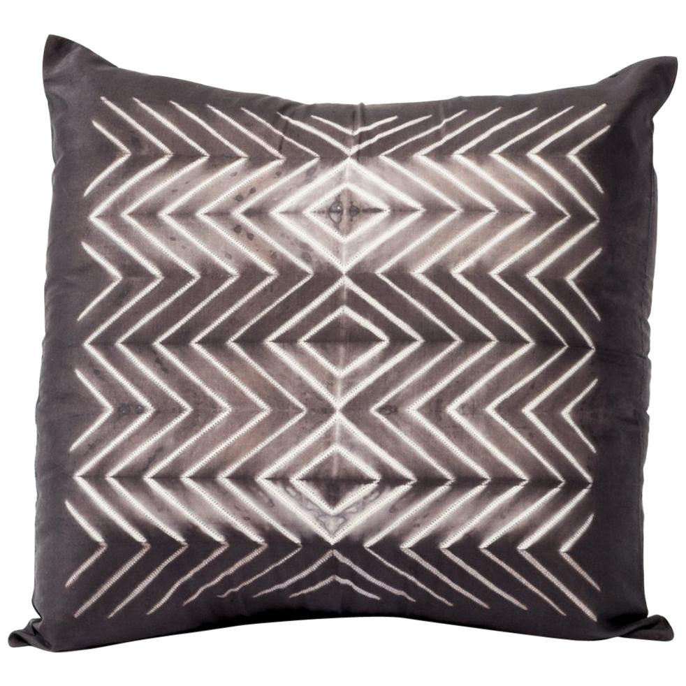 Naami Charcoal Black Wave Pattern Handcrafted Shibori Silk Artisanal Pillow