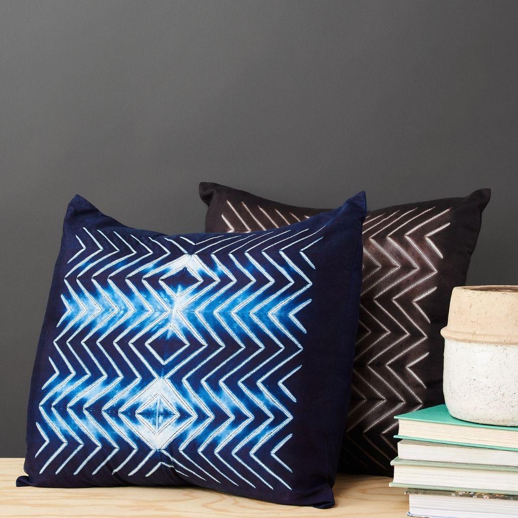 Custom designed by Studio Variously, NAAMI Indigo Pillow is handmade by master artisans in India. A sustainable design brand based out of Michigan, Studio Variously exclusively collaborates with artisan communities to restore and revive ancient
