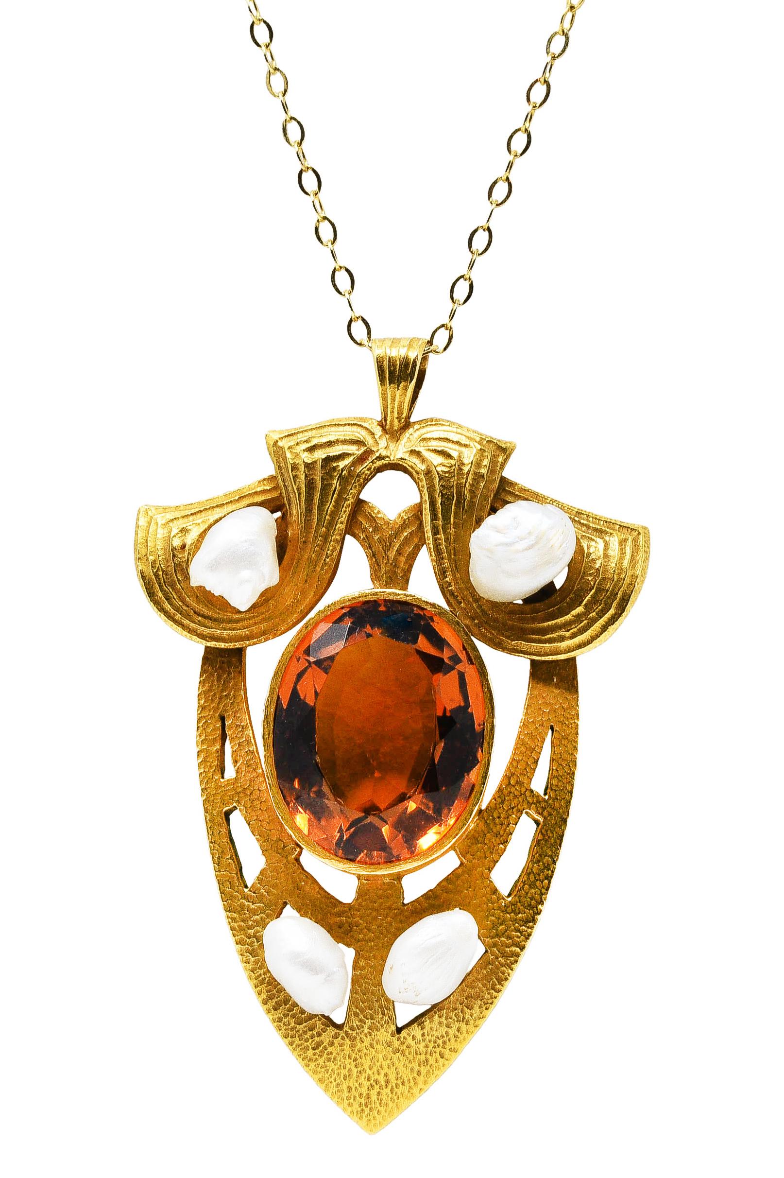 Nabstedt Art Nouveau Citrine Pearl 14 Karat Gold Pendant Necklace 6