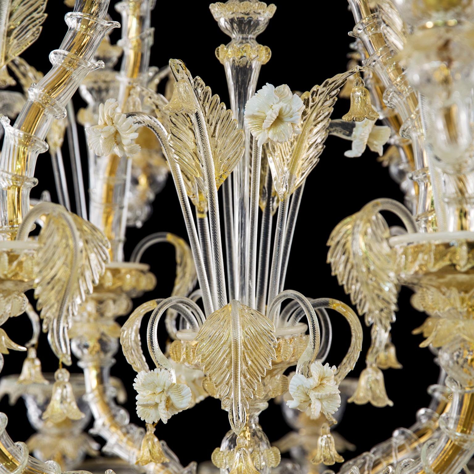 Other Artistic Chandelier 16+8+8 arms Crystal Murano Glass gold details by Multiforme For Sale