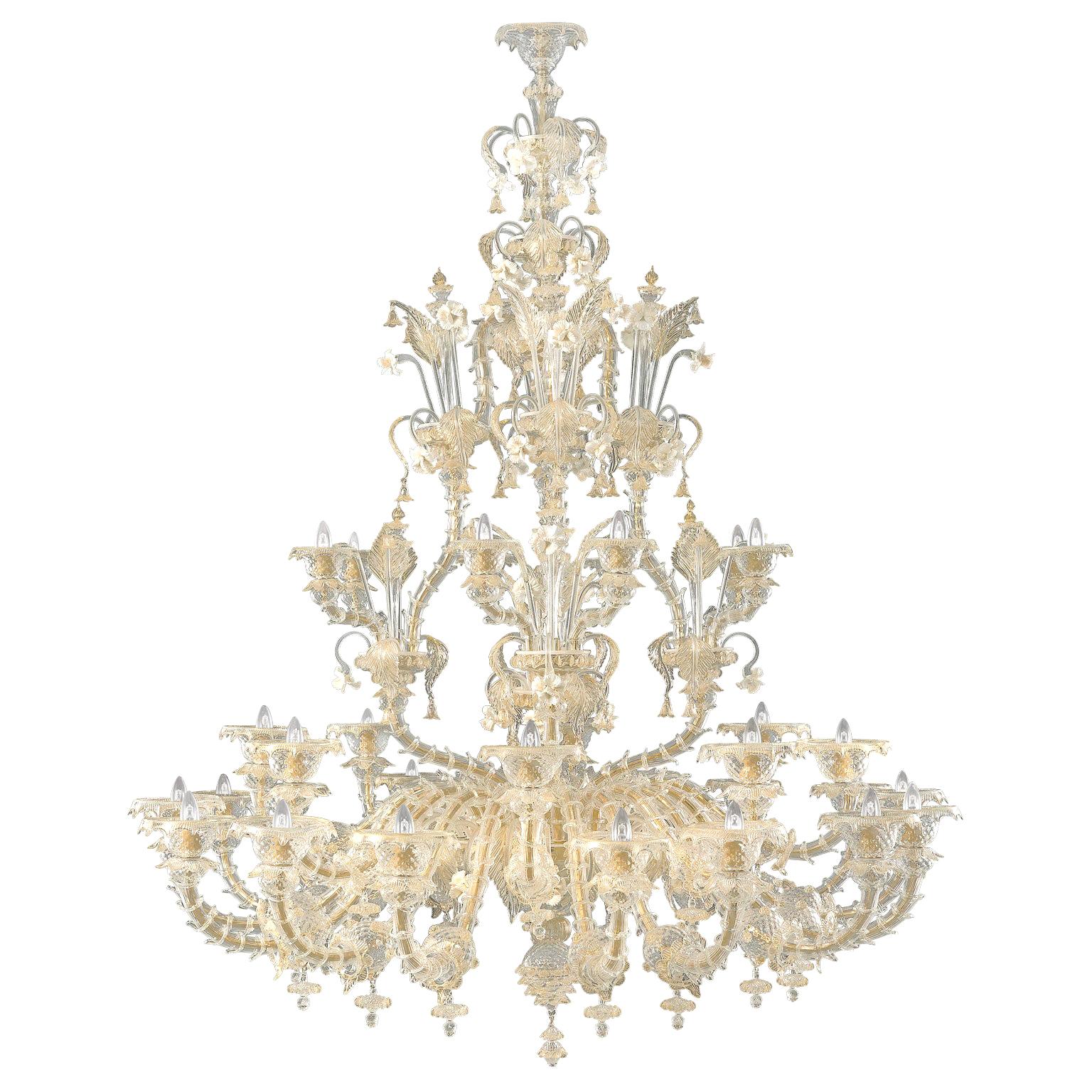 Artistic Chandelier 16+8+8 arms Crystal Murano Glass gold details by Multiforme For Sale