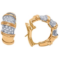 Nabucco Two Tone Diamond 18K Hoop Earrings with 1.40 Carats Total Round Diamonds