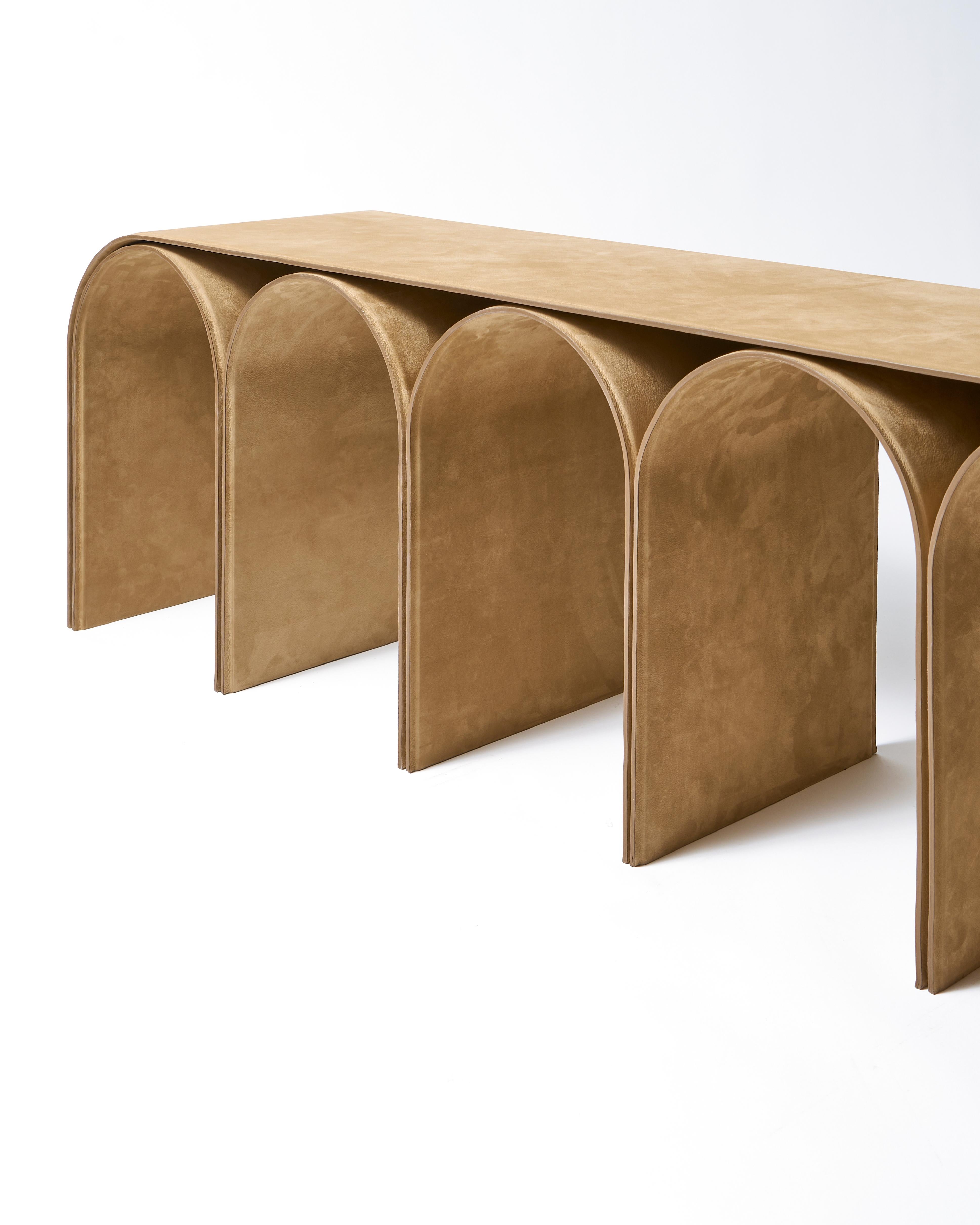 Modern Nabuk Gold Arch Bench by Pietro Franceschini For Sale