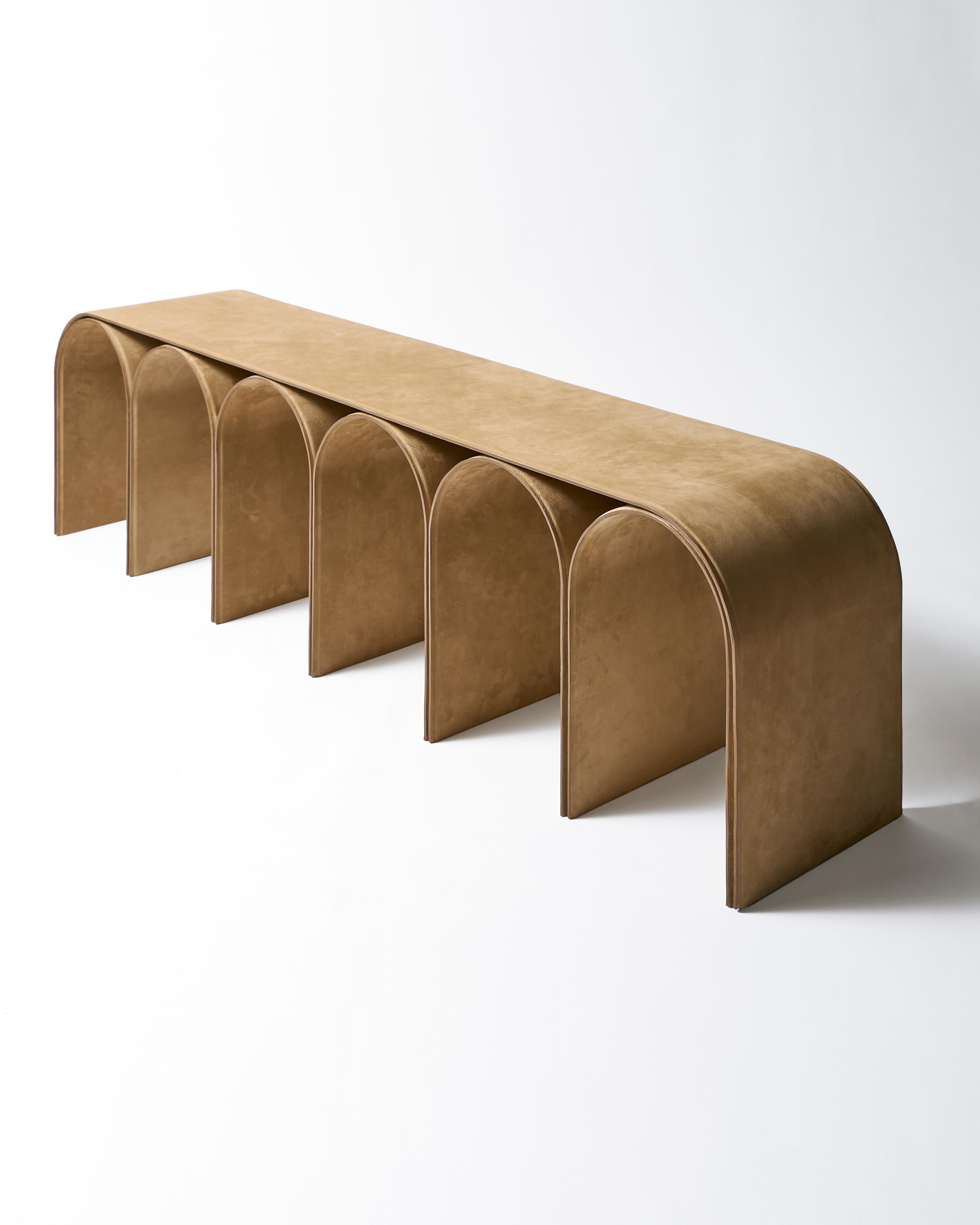 Italian Nabuk Gold Arch Bench by Pietro Franceschini For Sale