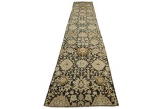 Naby Blue Antique Karabagh Wool Runner Designed with Floral Pattern
