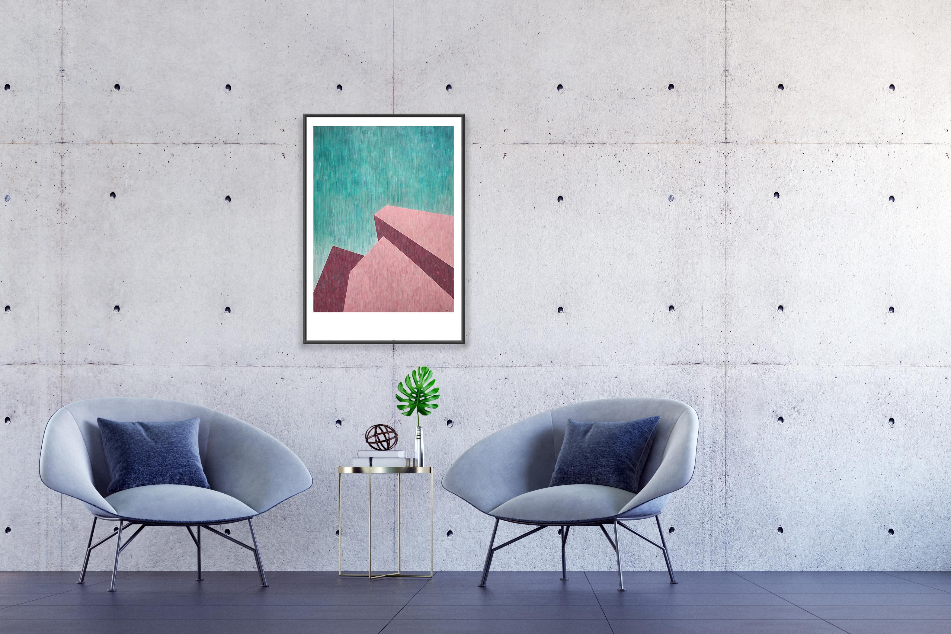 Ce magnifique tableau de Nacho Reina est un formidable exemple de l'interaction entre la forme et la couleur comme axe central de son travail, où il part des formes architecturales comme prétexte pour présenter les contrastes chromatiques dans leurs