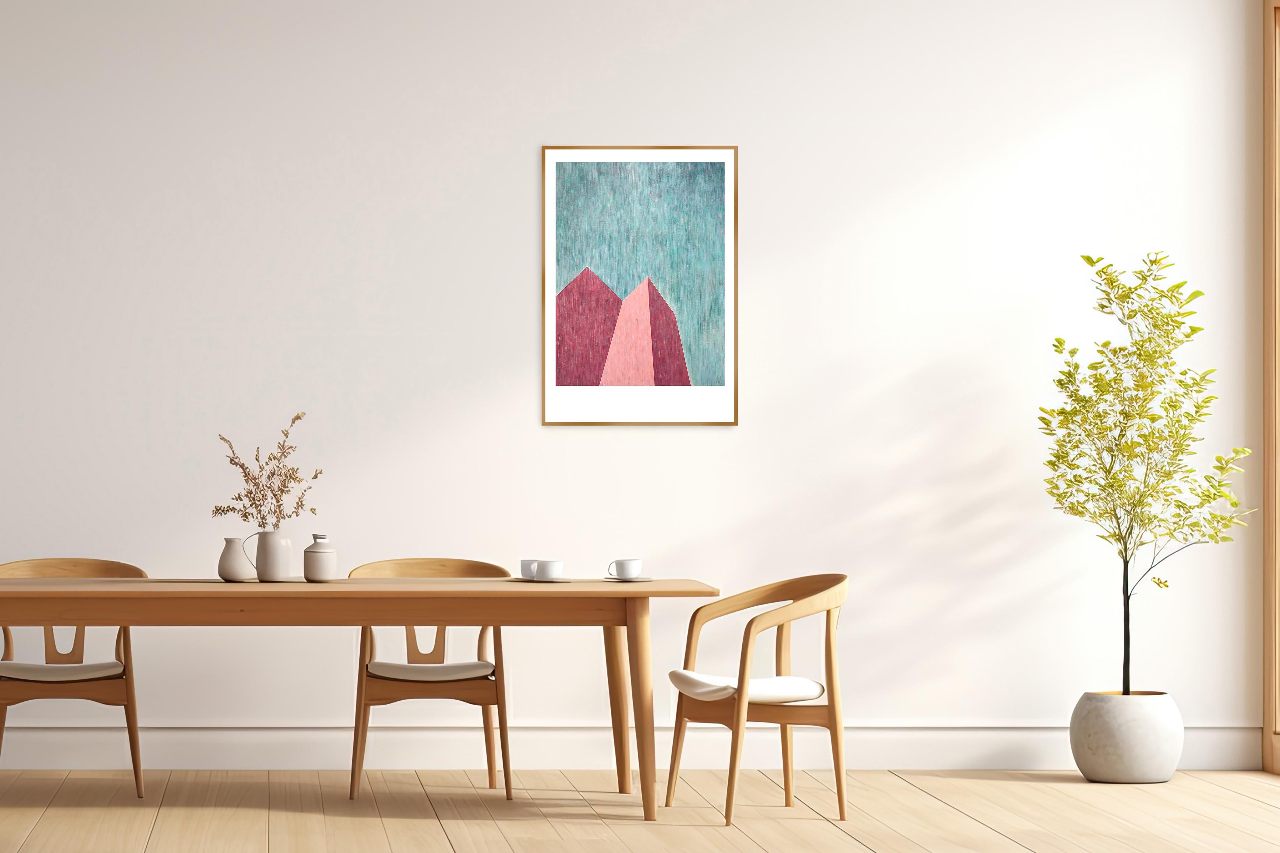 This beautiful painting by Nacho Reina is a formidable example of the interplay between form and color forms as the central axis of his work, where he starts from architectural shapes as a pretext to present chromatic contrasts in their various