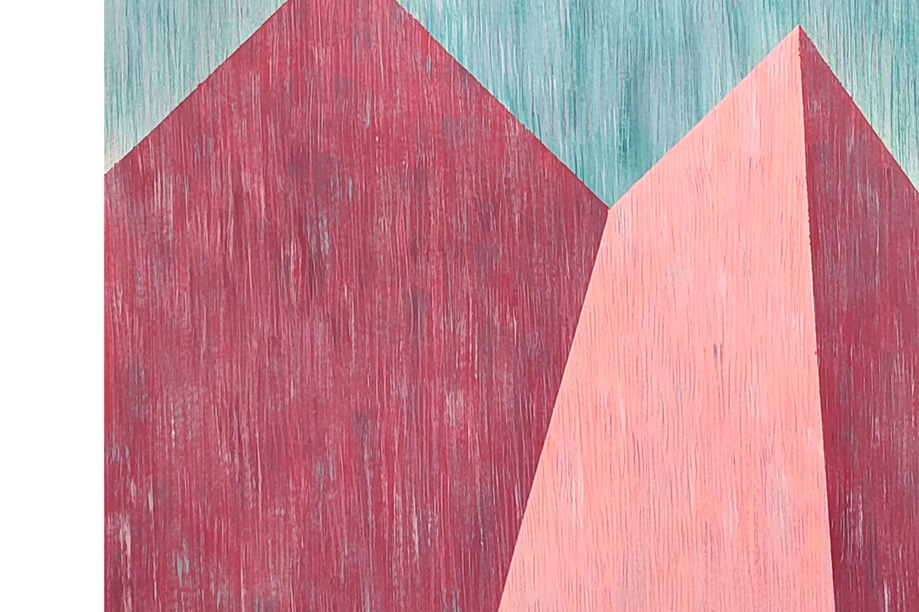 Brutalist Perspective Architecture, Green and Pink Industrial Building Shapes For Sale 1