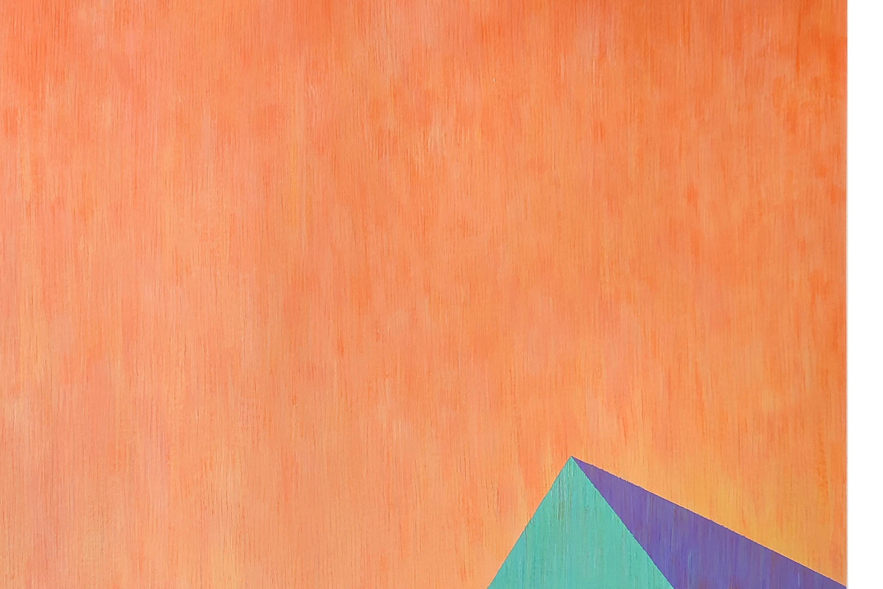 Este hermoso cuadro de Nacho Reina es un formidable ejemplo de la interacción entre la forma y el color como eje central de su obra, en la que parte de formas arquitectónicas como pretexto para presentar contrastes cromáticos en sus diversas