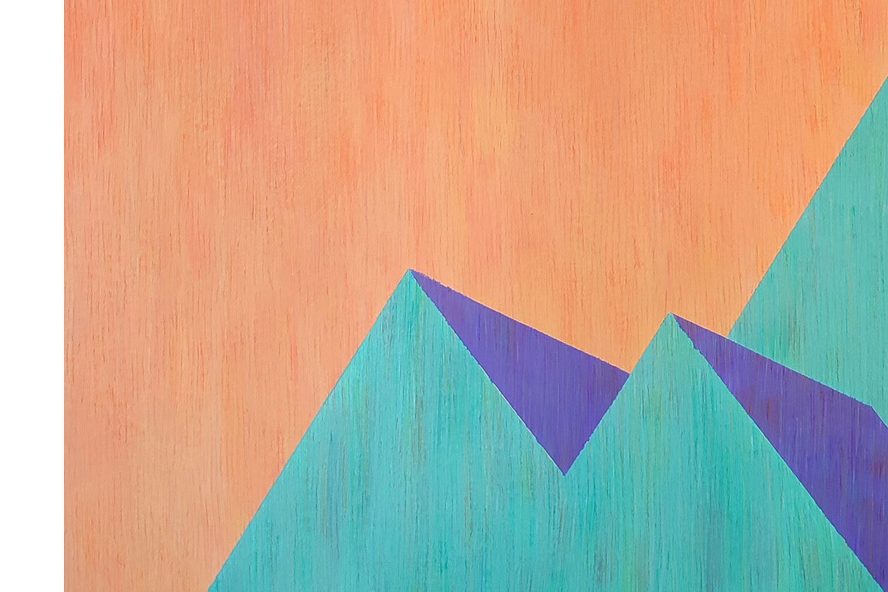 Pintura Brutalista Pirámides, Arquitectura Contemporánea en Verde y Naranja, Papel en venta 3