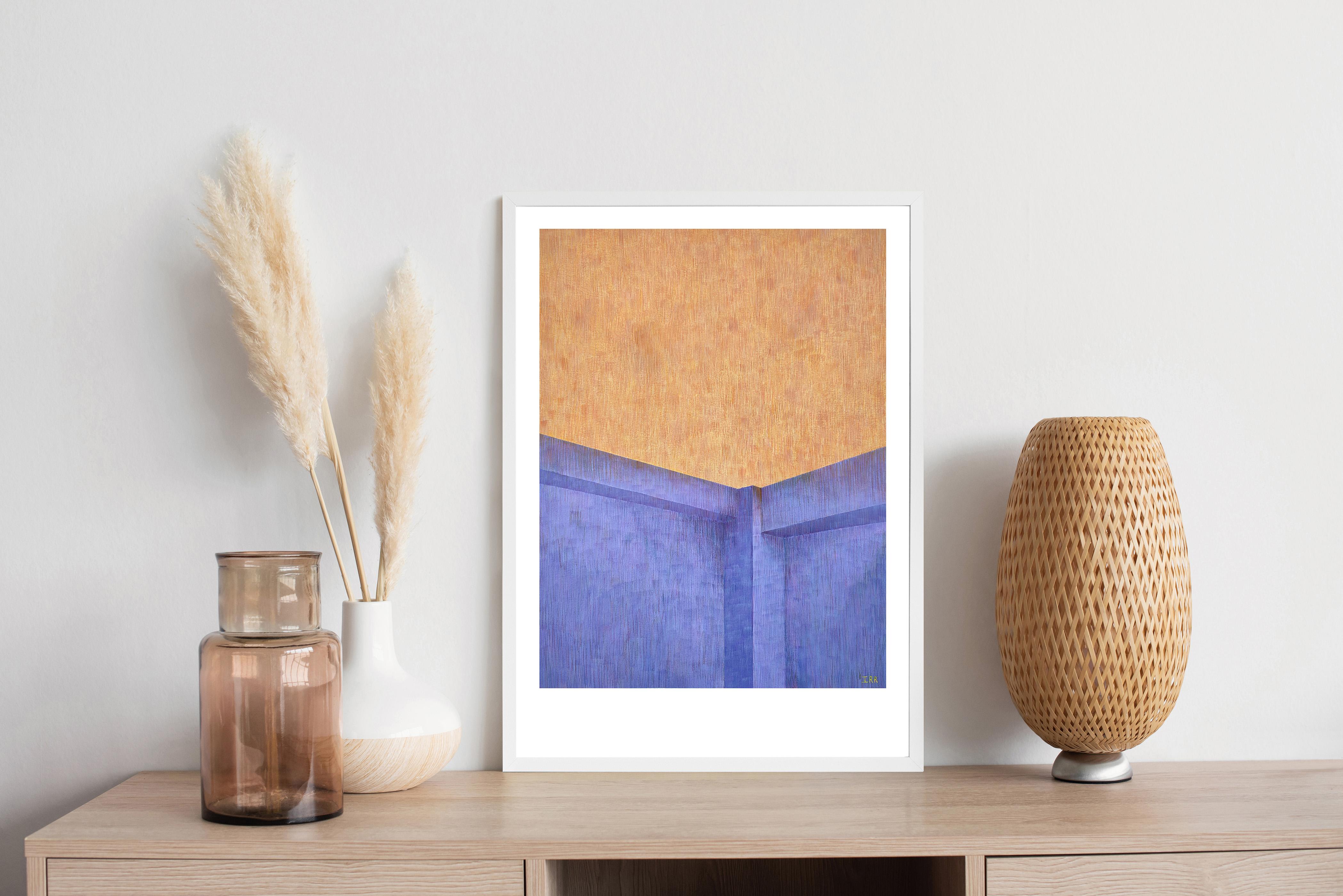 industrial Brutalist Architecture, Geometric Building, Acrylic Painting on Paper - Brown Figurative Painting by Nacho Reina