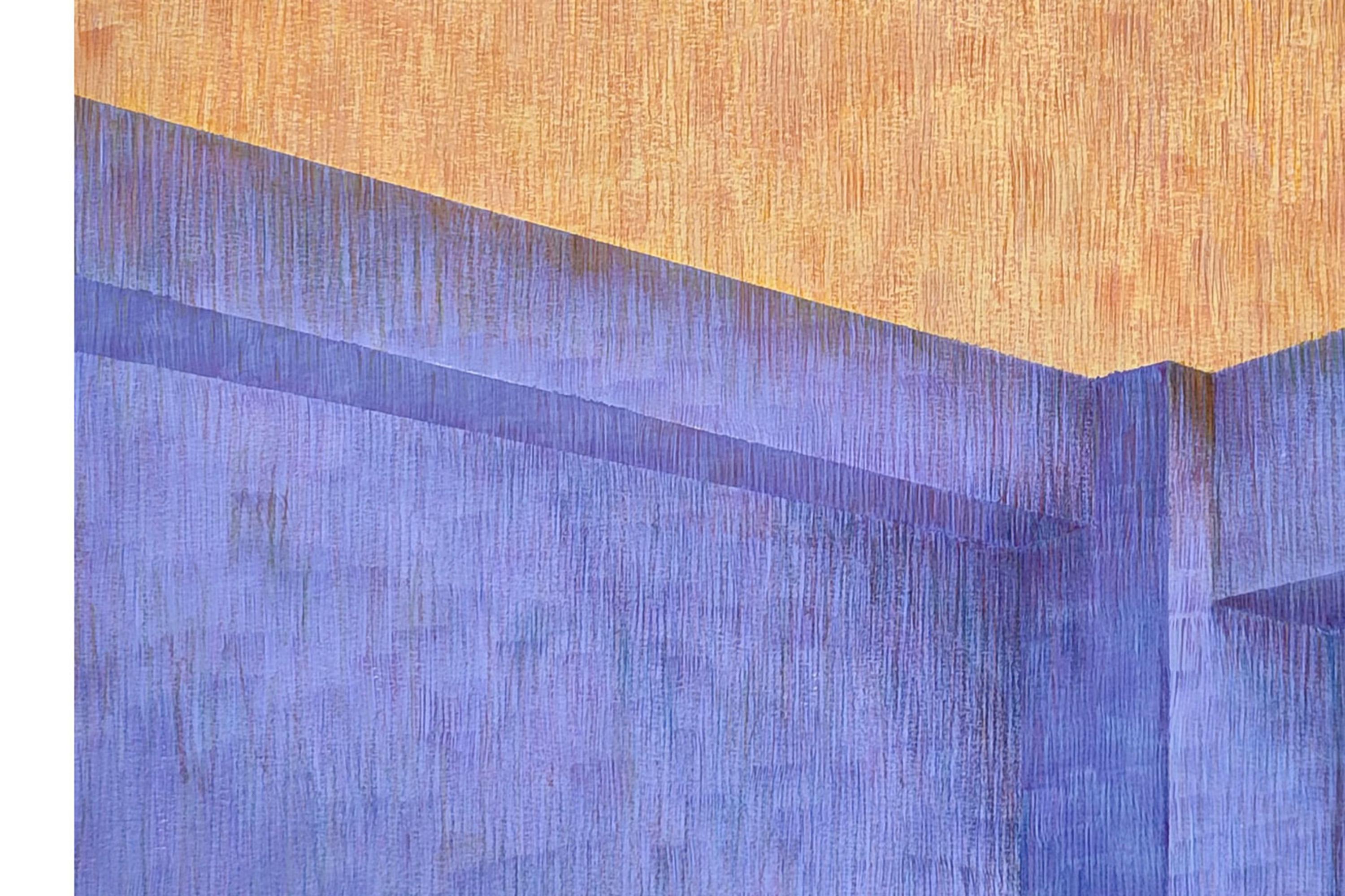 This beautiful painting by Nacho Reina is a formidable example of the interplay between form and color forms as the central axis of his work, where he starts from architectural shapes as a pretext to present chromatic contrasts in their various