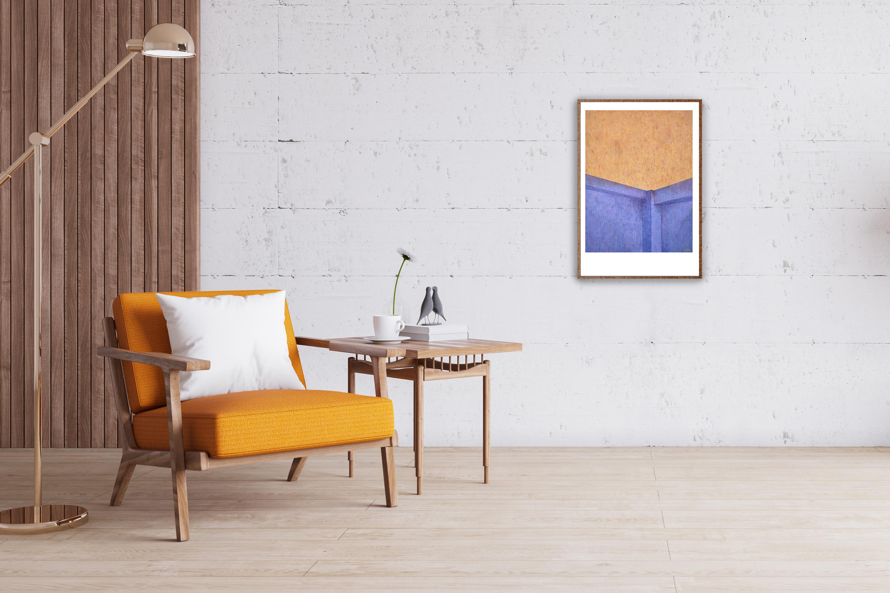 industrial Brutalist Architecture, Geometric Building, Acrylic Painting on Paper For Sale 2