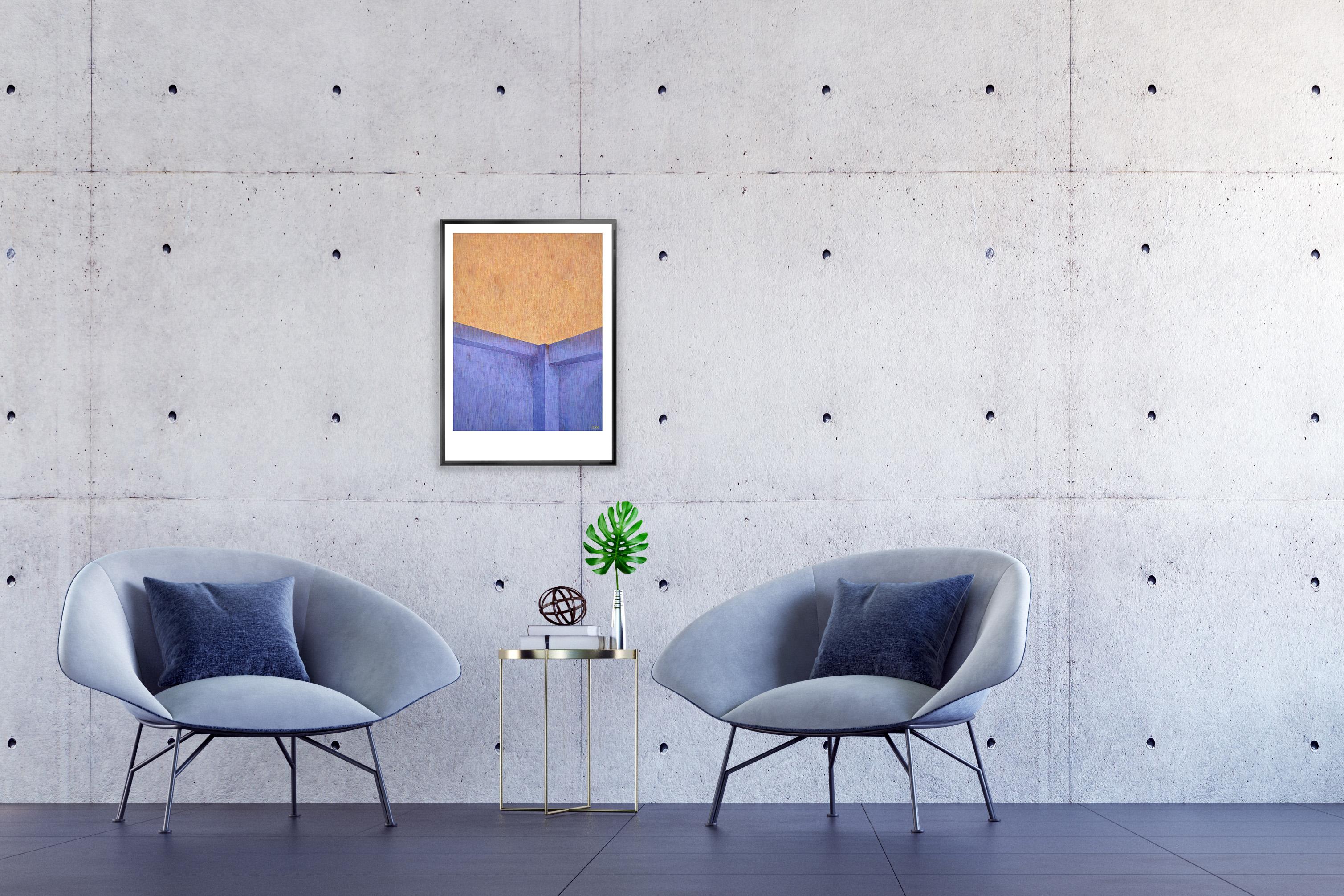 industrial Brutalist Architecture, Geometric Building, Acrylic Painting on Paper For Sale 3