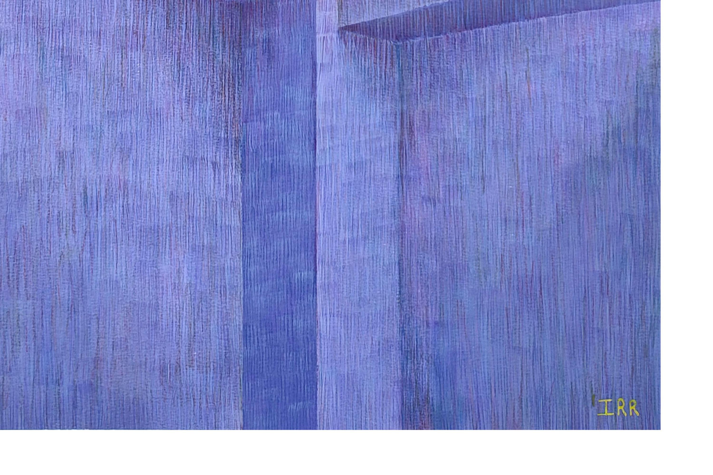 industrial Brutalist Architecture, Geometric Building, Acrylic Painting on Paper For Sale 4