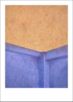 industrial Brutalist Architecture, Geometric Building, Acrylic Painting on Paper