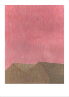 Industrielle Brutalistische Architektur, Geometrisches Gebäude, Acrylmalerei auf Papier