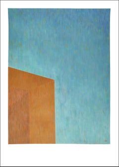 Arquitectura Brutalista Industrial en Azul y Naranja, Construcción Geométrica sobre Papel