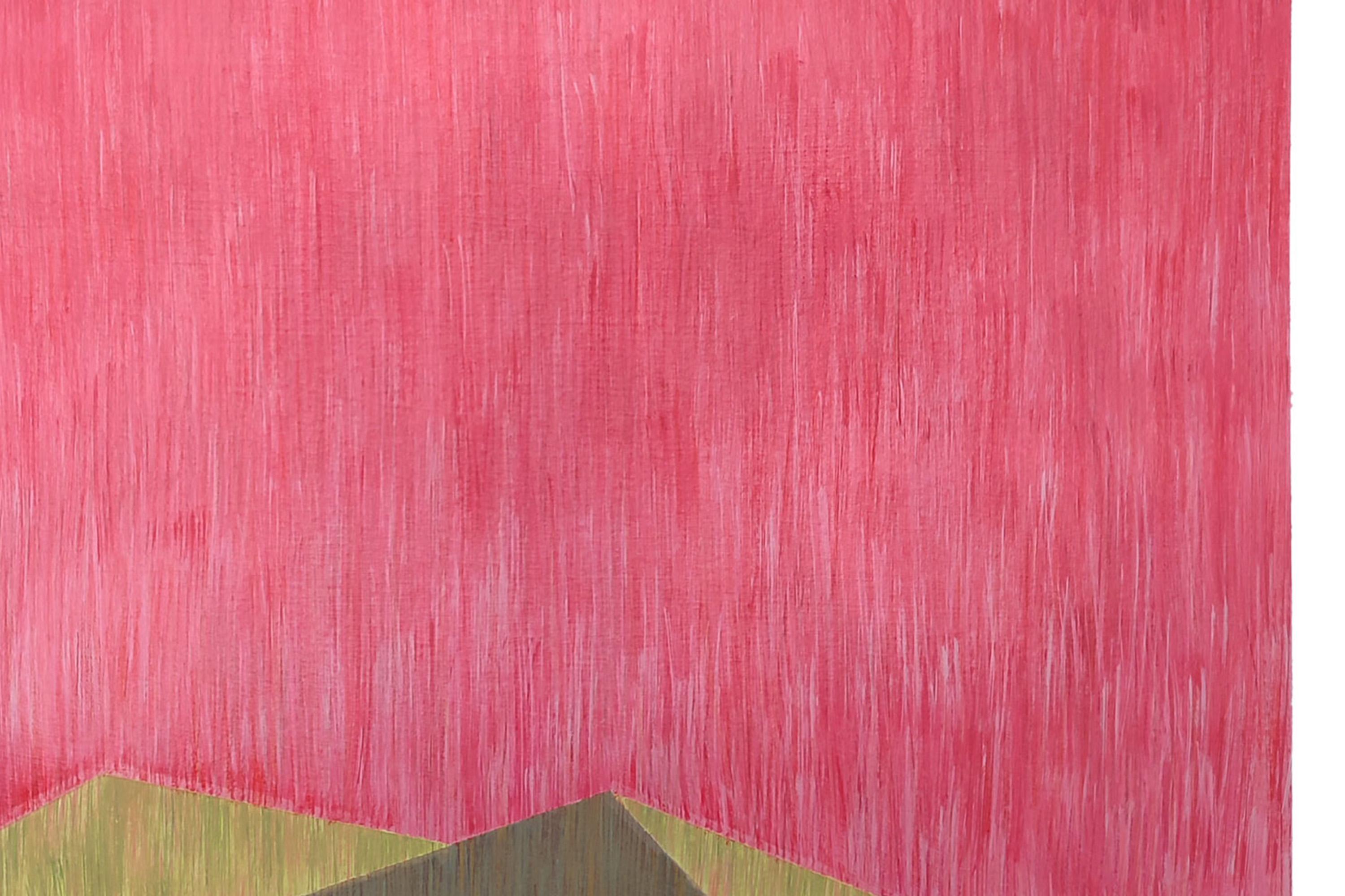industrial Brutalist Architecture in Pink & Green, Geometric Building on Paper For Sale 3