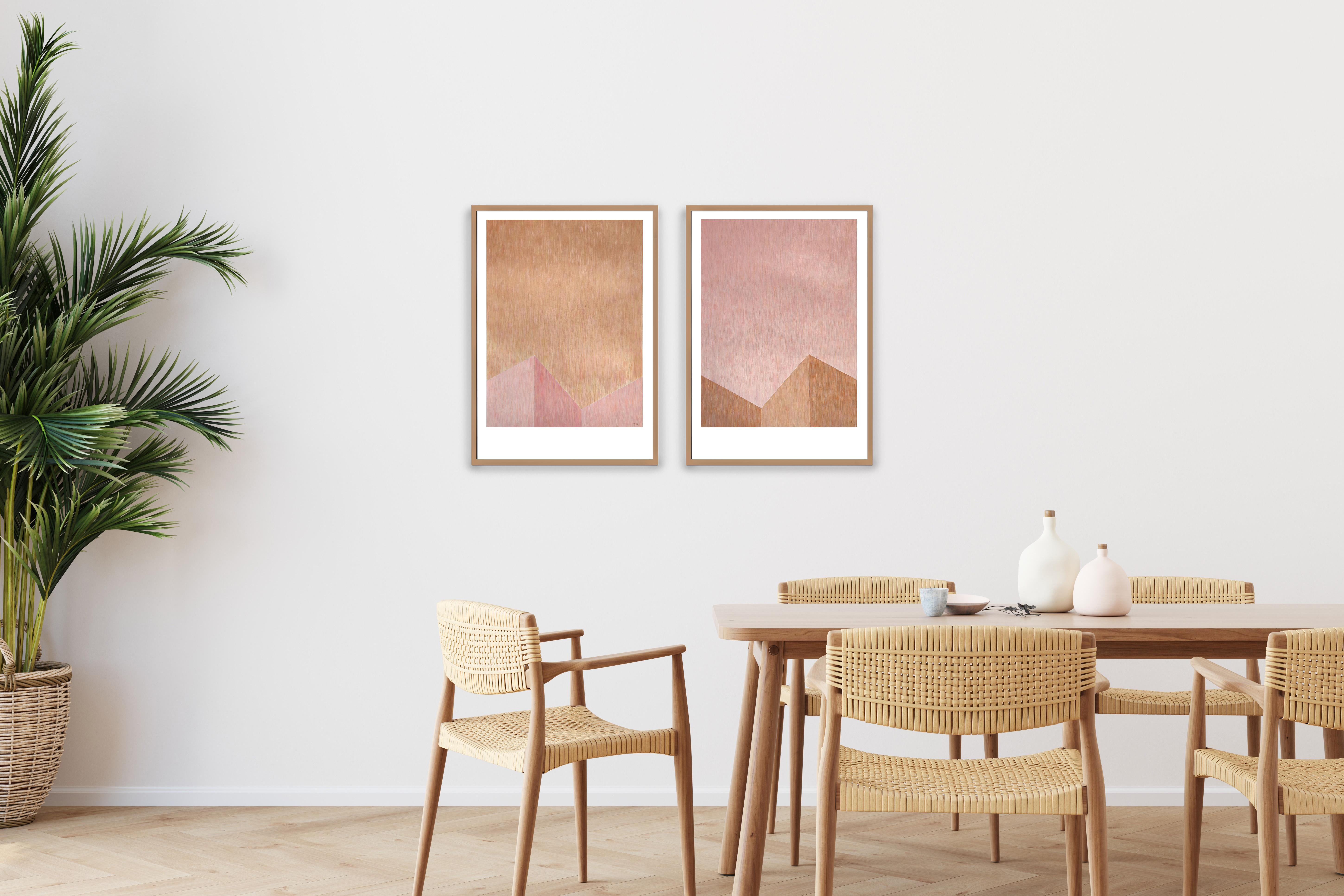 Minimalisme industriel, diptyque de paysages urbains, palette de pastels, paysage urbain moderne - Painting de Nacho Reina