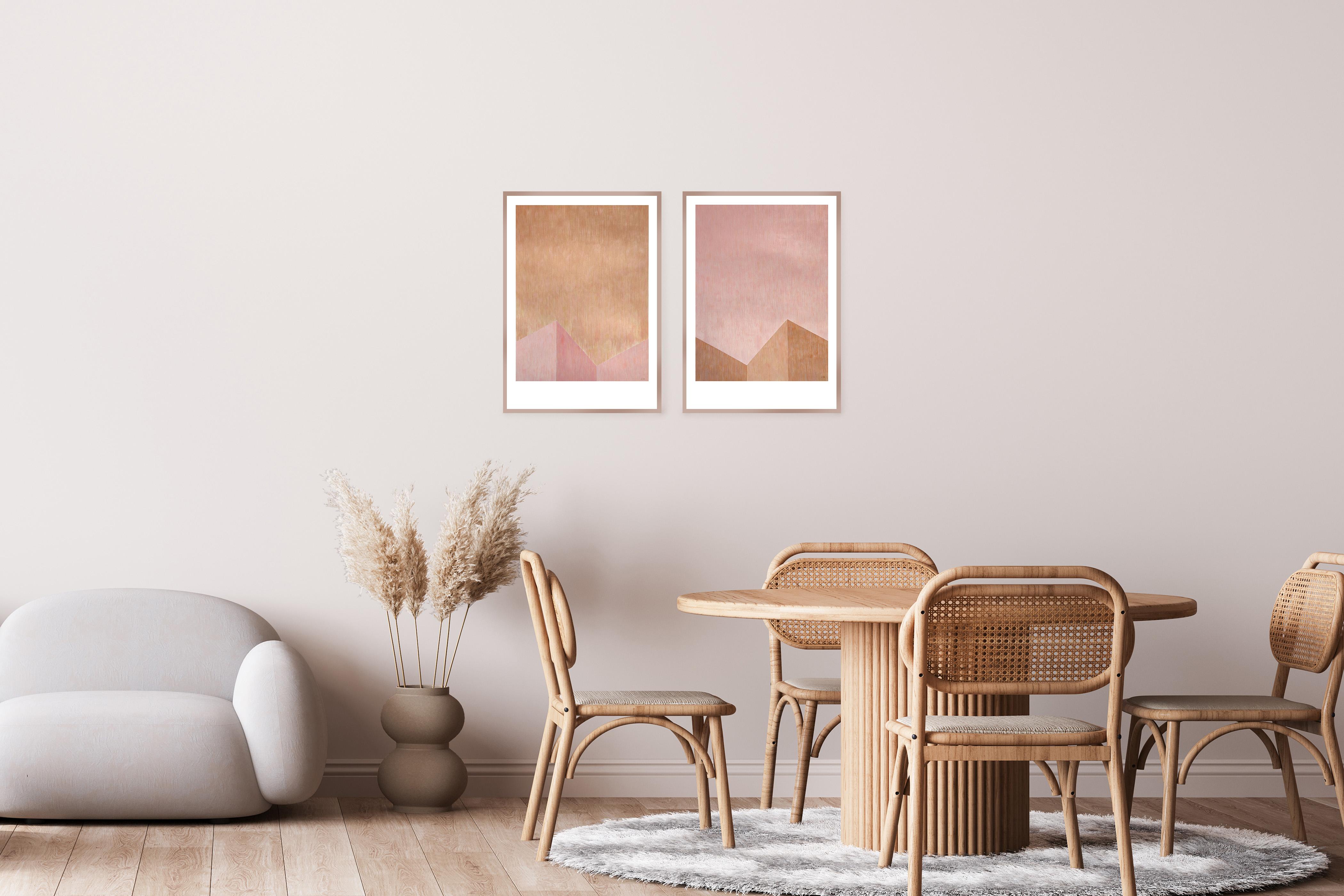 Minimalisme industriel, diptyque de paysages urbains, palette de pastels, paysage urbain moderne - Contemporain Painting par Nacho Reina
