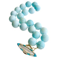 Naco Turquoise Choker Necklace Mother of Pearl Opal Inlay Toggle, Charlene III