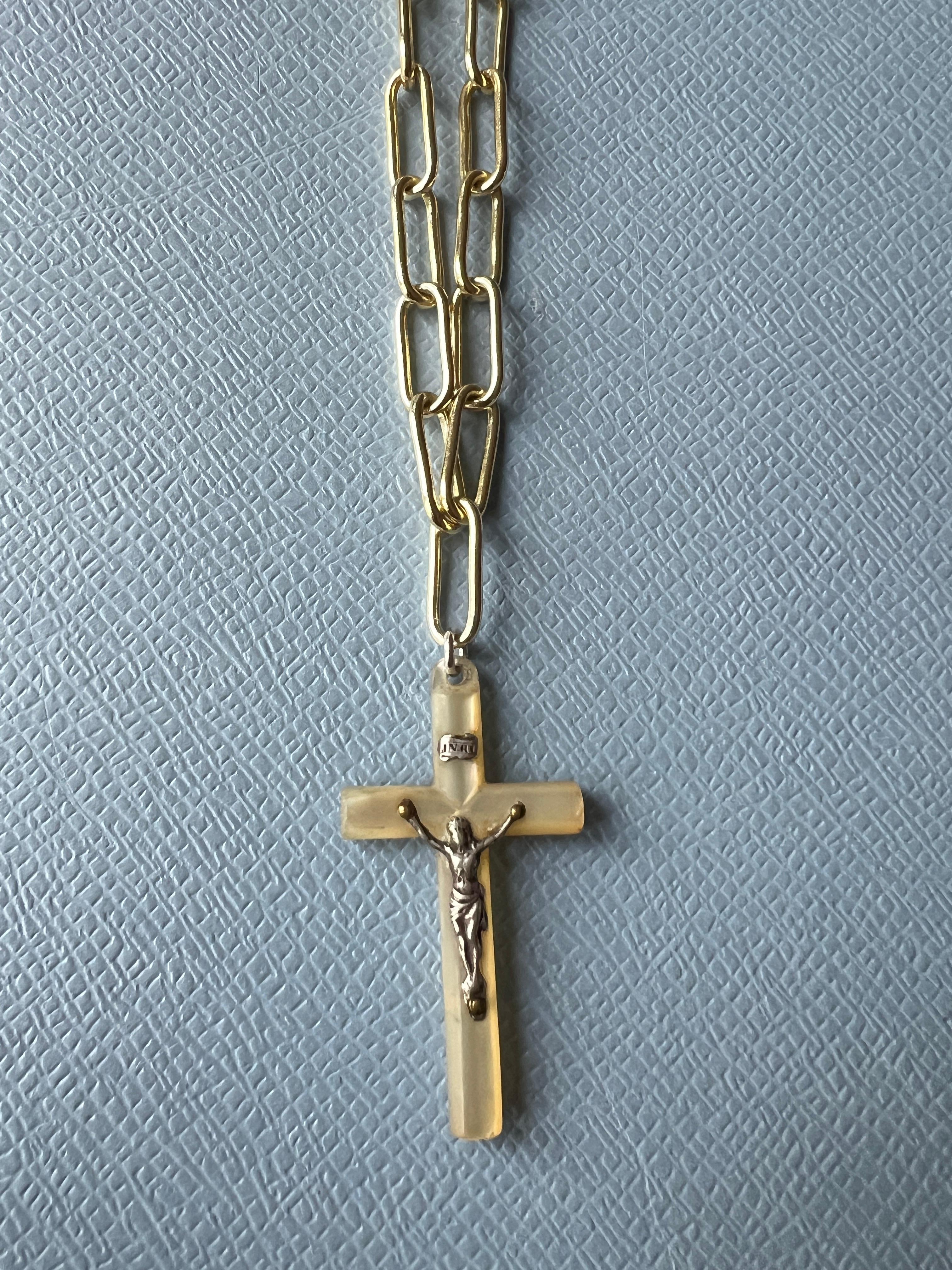 Women's or Men's Nacre Cross Necklace Crucifix Religious French