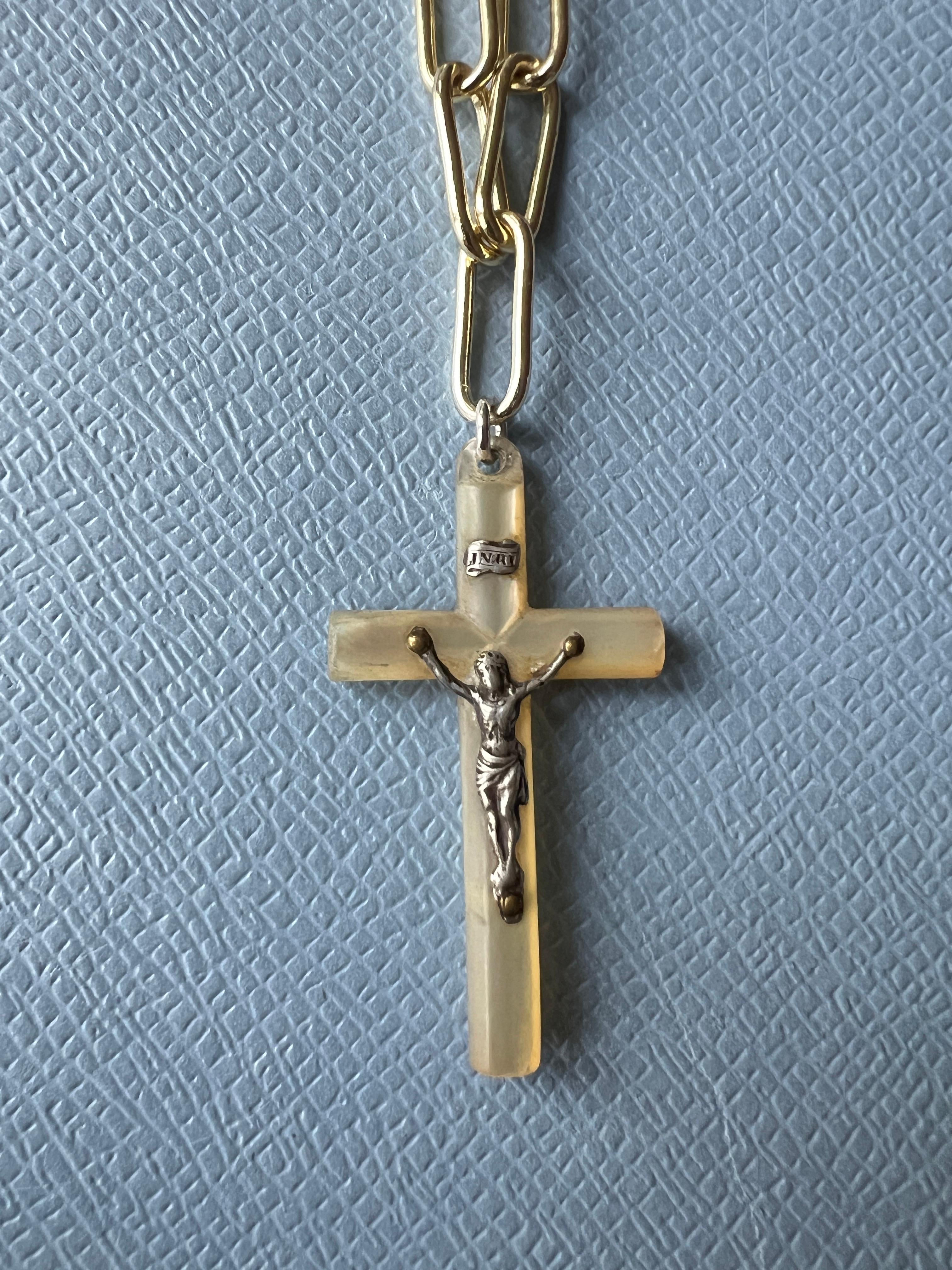 Nacre Cross Necklace Crucifix Religious French 1