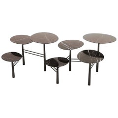 Nada Debs Modern Pebble Low Coffee Table, Black Marble, Blackened Steel Base