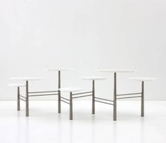 Nada Debs Modern Pebble Low Coffee Table, White Marble, Stainless Steel Legs