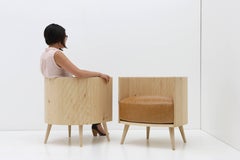 Nada Debs Pinewood Armchair, Pinewood, Mother-of-Pearl Inlays, Leather chair