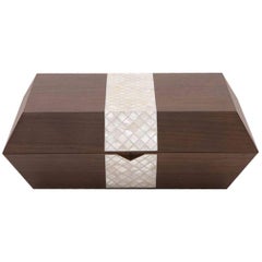 Nada Debs Stripes Cigar Box, Contemporary Gift Box, Walnut / Mother-of-Pearls