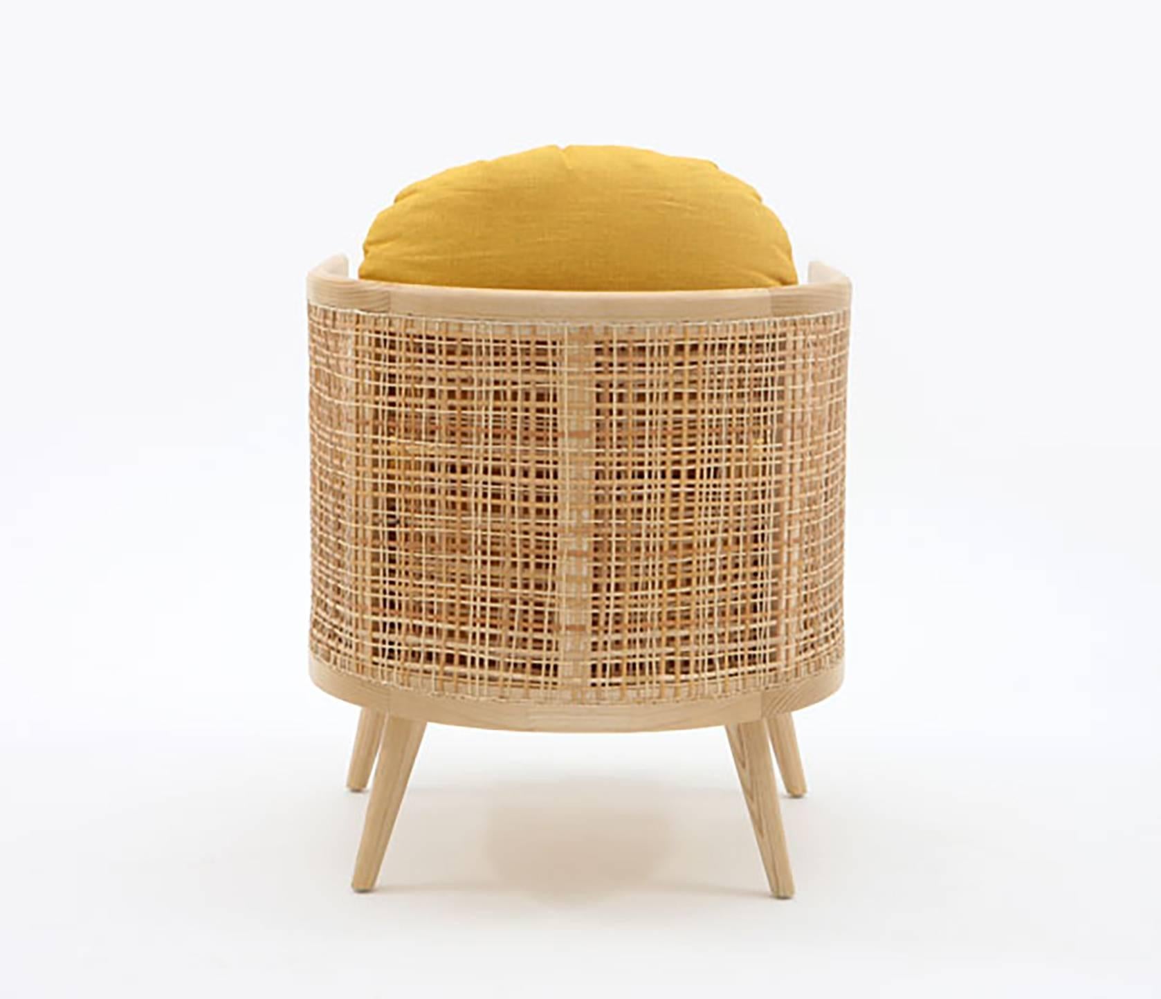 Mid-Century Modern Nada Debs Summerland Armchair, Ashwood, Straw, Fabric, Midcentury Design For Sale