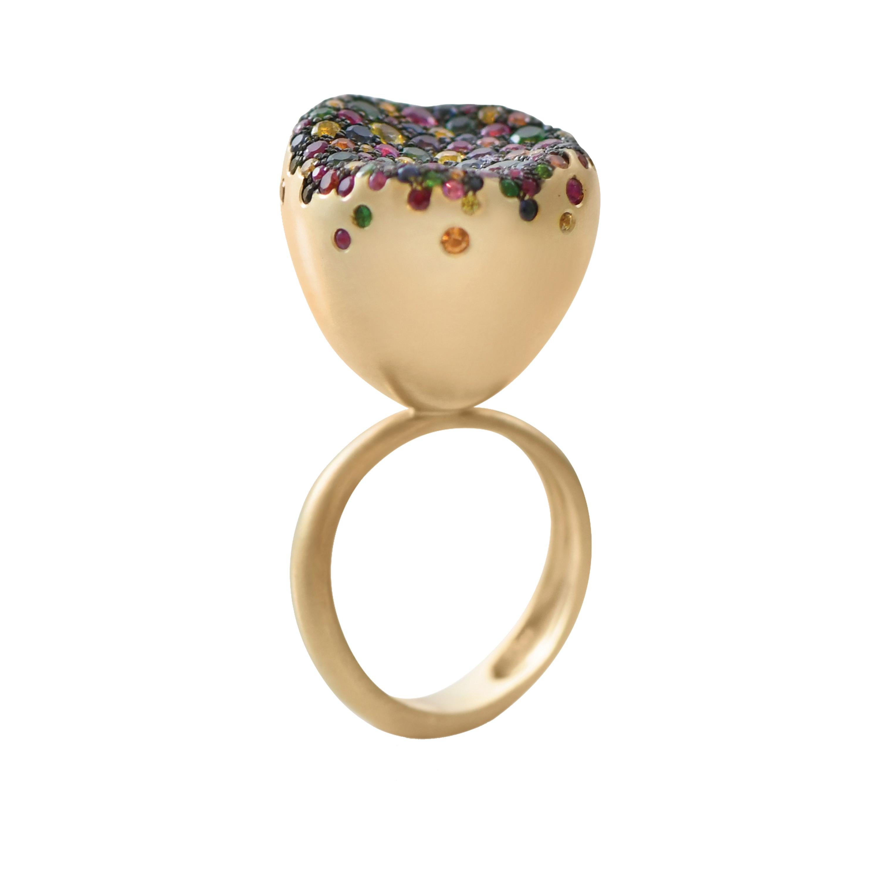 Nada Ghazal’s 18k Gold Multicolored Sapphire Baby Malak Flourish Bonbon Big Ring For Sale