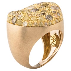 Nada Ghazal's Unique 18k Yellow Gold White Diamonds Malak Icy Special Round Ring